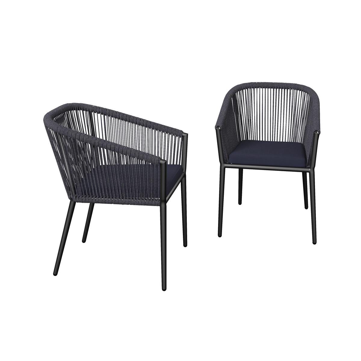 Gartensessel-Set 2-er Benicia Blau aus Metall/Textil - Blau/Schwarz, MODERN, Textil/Metall (55/76/63cm) - Bessagi Garden
