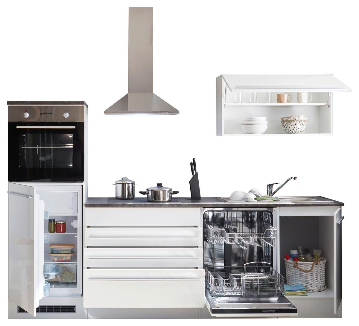 Küchenblock Jazz mit Geräten ca. 260 cm Weiß - Anthrazit/Silberfarben, LIFESTYLE, Holzwerkstoff/Kunststoff (260cm) - P & B