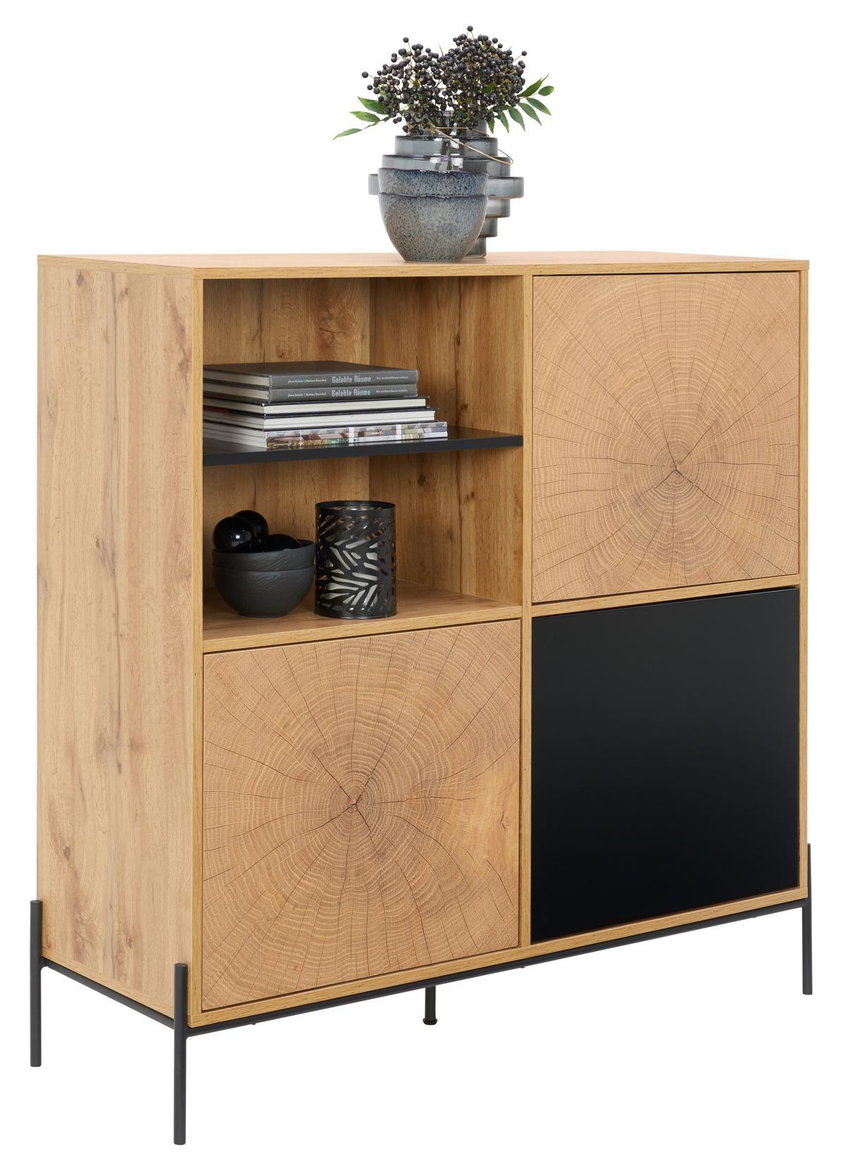 KOMODA LIVI - kolor dębowy/czarny, Design, materiał drewnopochodny/metal (110/114/40cm) - Carryhome