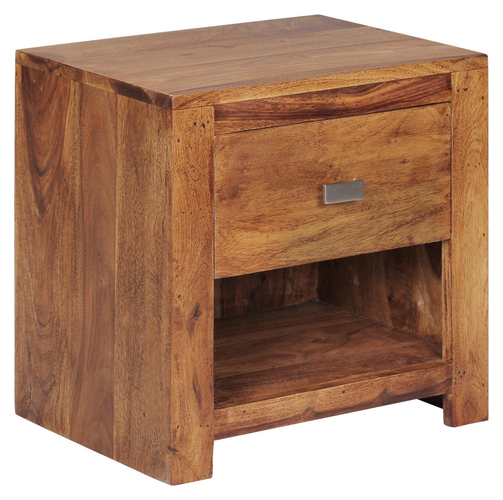 Nočna Omarica Mumbai - barve kroma/barve indijskega rožnega lesa, Konvencionalno, kovina/les (40/40/30cm) - MID.YOU