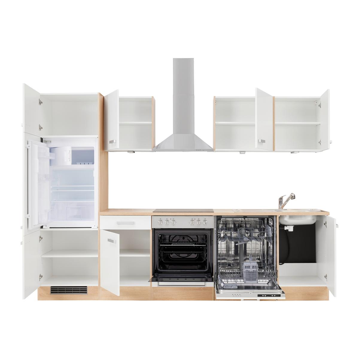 Küchenblock Lexa ohne Geräte Weiß/Eichefarben - Eichefarben/Alufarben, MODERN, Holzwerkstoff/Kunststoff (270cm) - Based