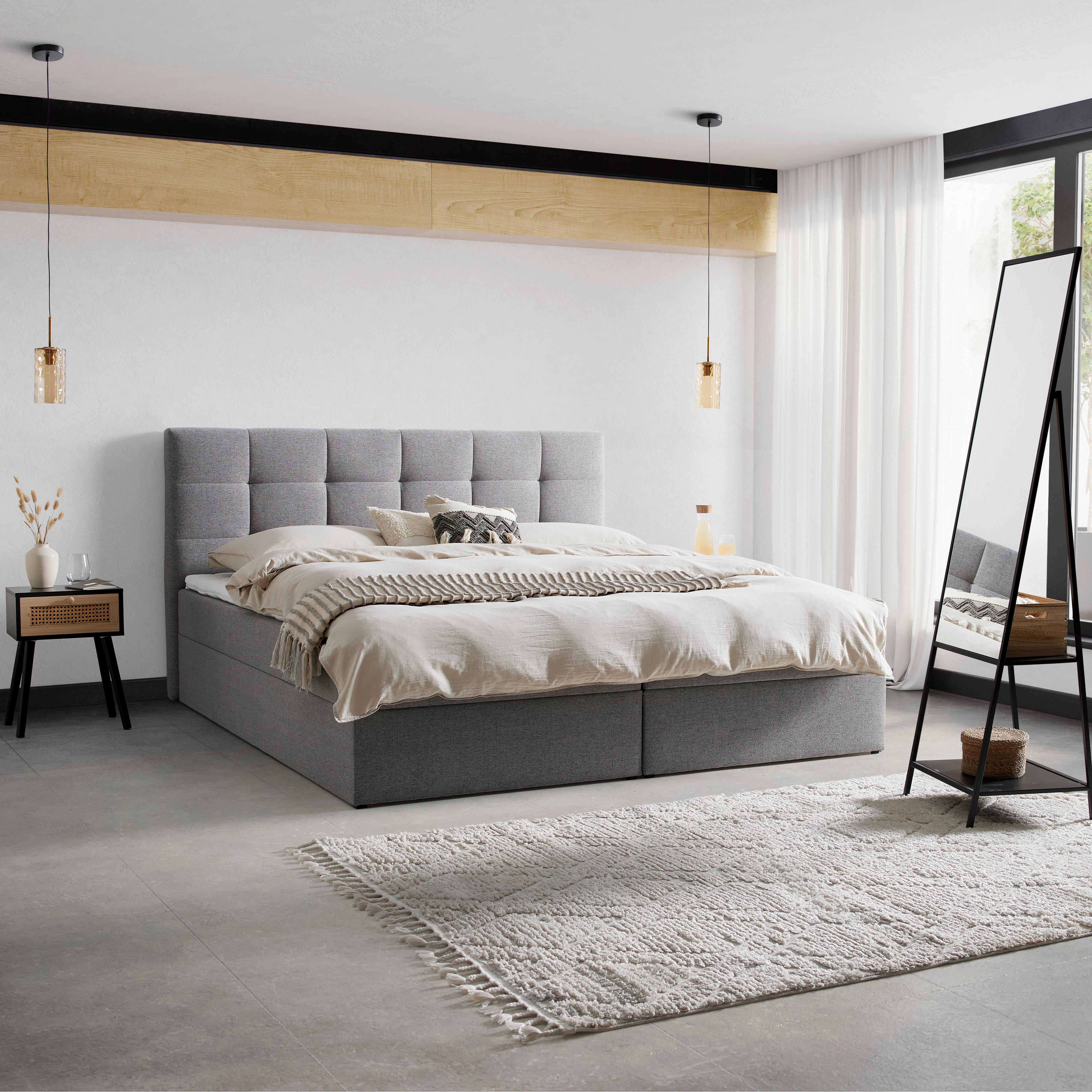 Boxbett Marselie ca. 200x220 cm Grau mit Topper - Schwarz/Grau, MODERN, Holz/Kunststoff (200/220cm) - Bessagi Home