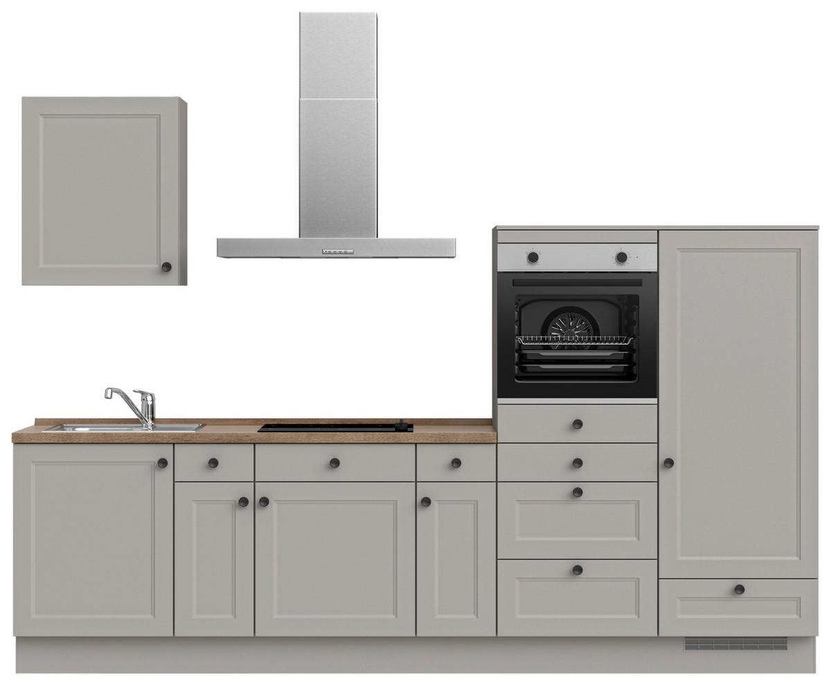 Küchenblock Cascada Low m. Geräten Grau - Eiche dunkel/Schwarz, MODERN, Holzwerkstoff/Metall (300cm) - Nobilia