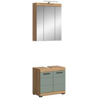 Badezimmer Scout 2-tlg. mit LED ca. 60 cm Salbeigrün - Salbeigrün/Schwarz, MODERN, Glas/Holzwerkstoff (60cm) - MID.YOU