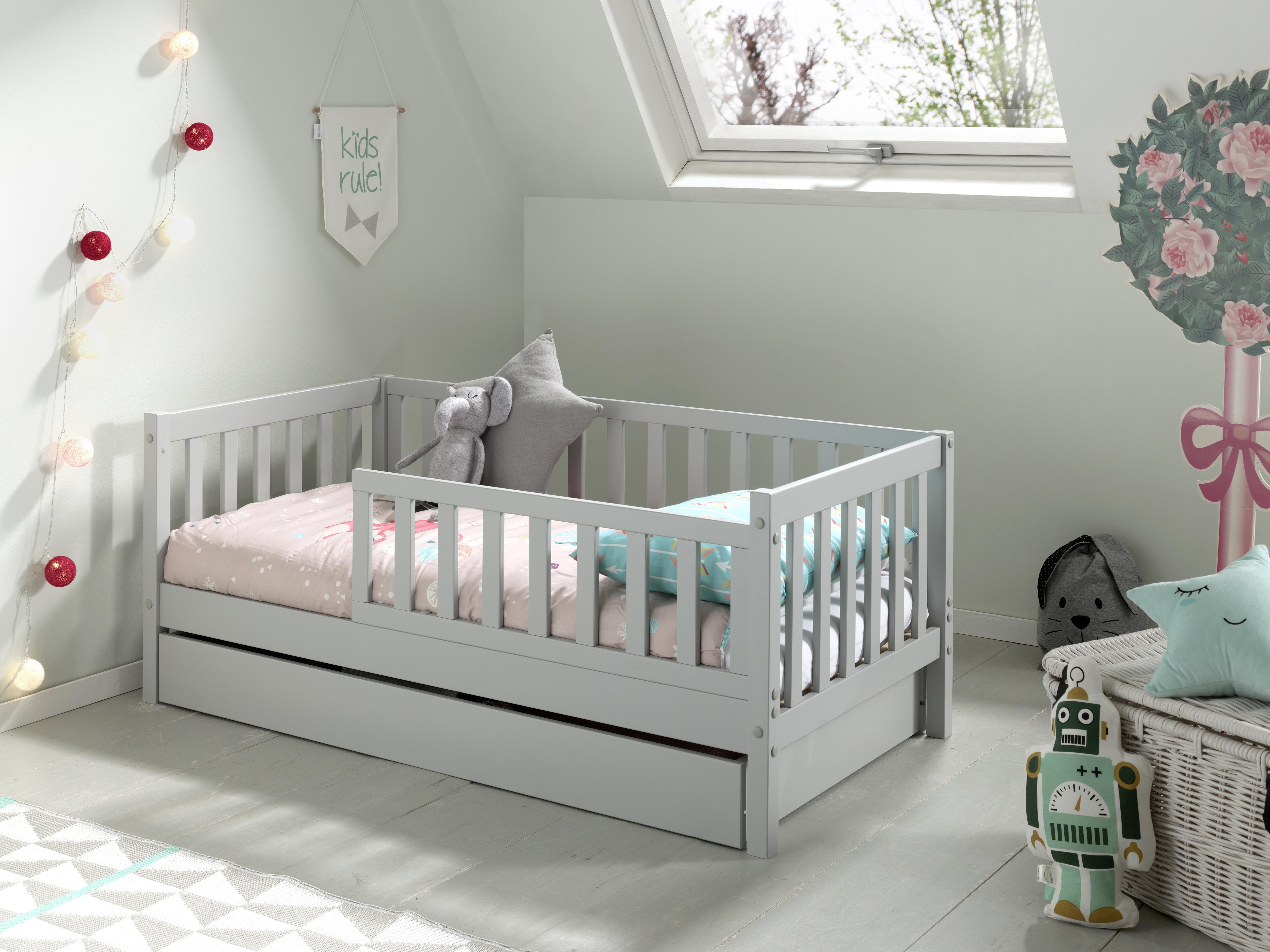 Kinder-/Juniorbett 70x140 cm, grau - Kieferfarben/Grau, MODERN, Holz (70/140cm) - MID.YOU