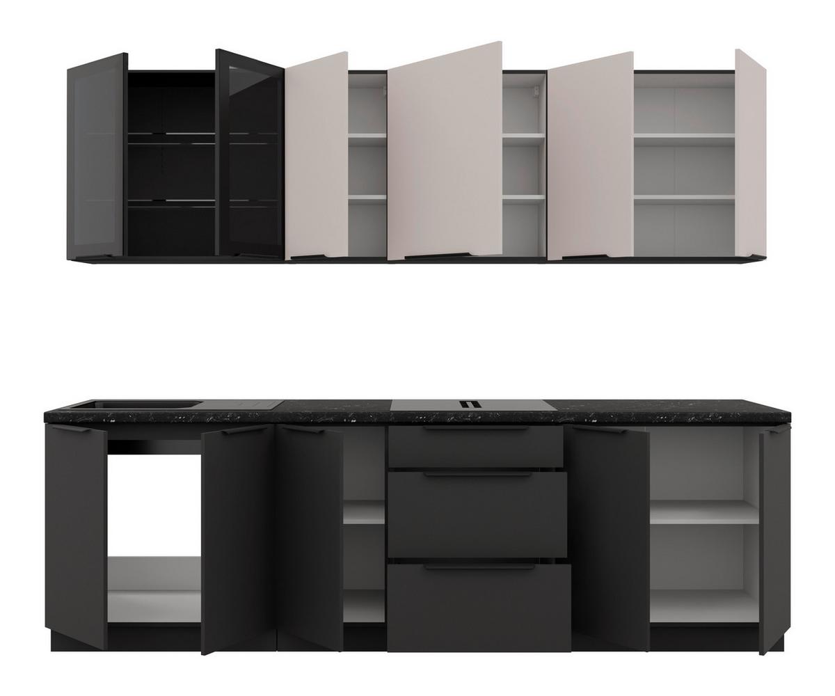 Blok Kuhinja Arona/siena - kašmir/crna, Moderno, staklo/metal (260/210/60cm) - Modern Living