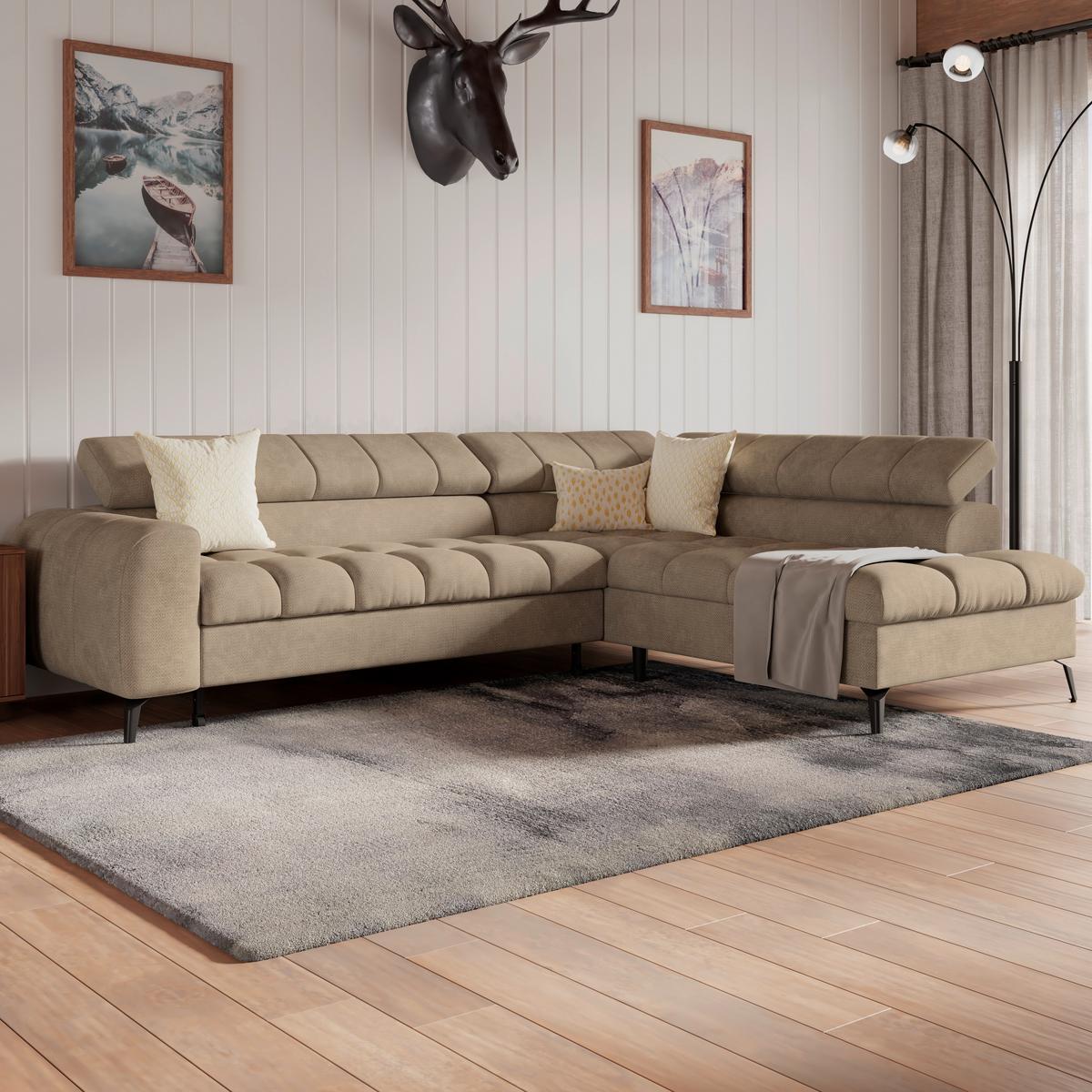 Kutna Garnitura Volf - bež/crna, Trend, tekstil/metal (261/203cm)