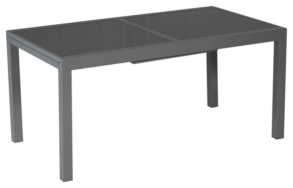 GARTENTISCH AUSZIEHTISCH 150 (210) X 90 CM - Graphitfarben, MODERN, Glas/Metall (160/90/75,5cm) - Gardenson