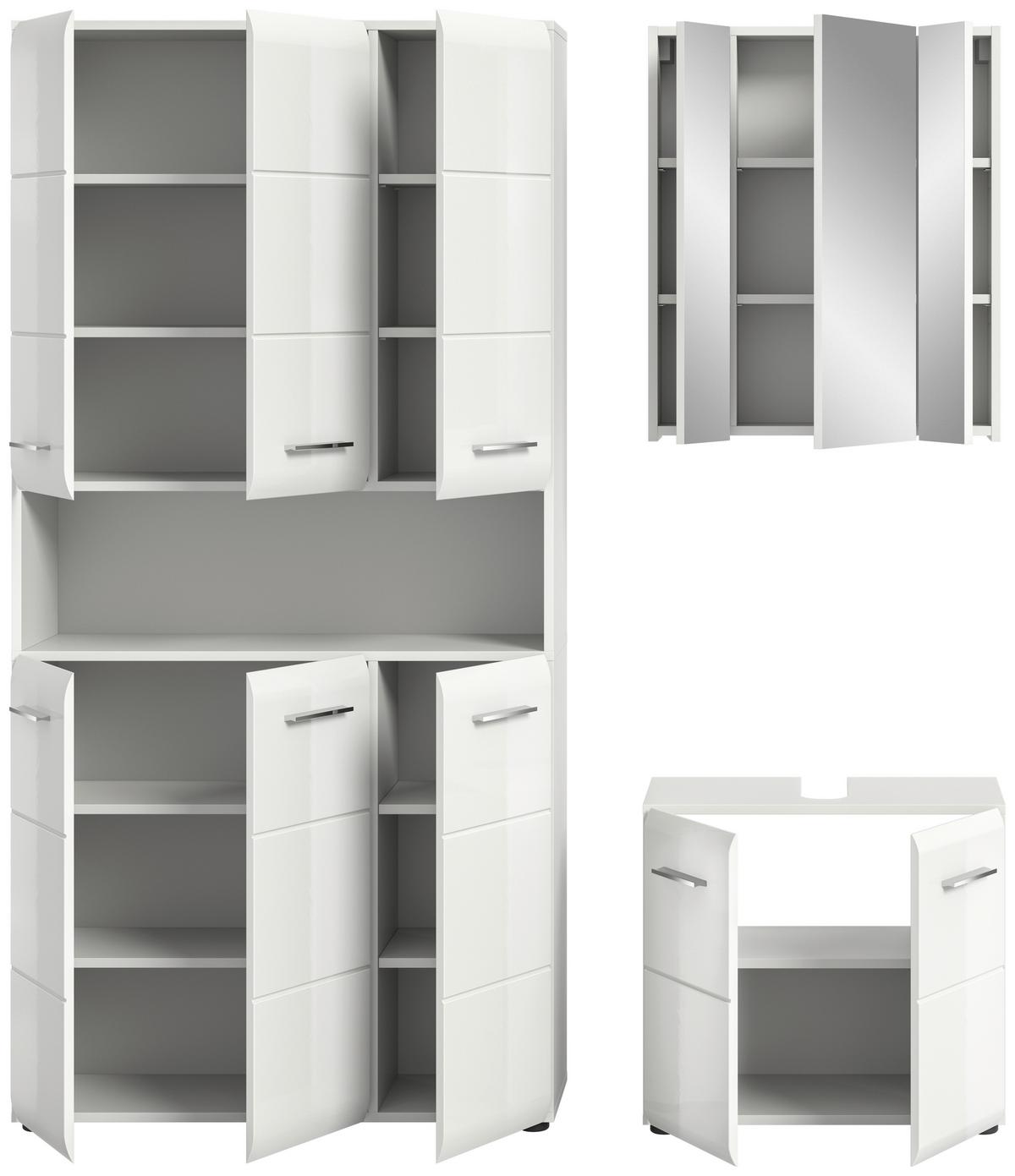 Badezimmer Ice 3-tlg. ca. 150 cm Weiß - Weiß Hochglanz/Silberfarben, MODERN, Holzwerkstoff/Kunststoff (150cm) - MID.YOU