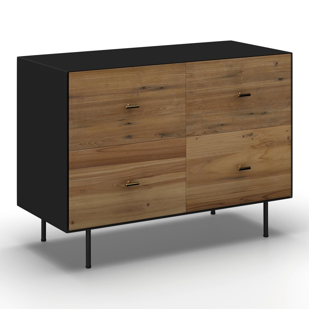 Kommode Giorgia Schwarz/Natur Echtholz/MDF - Goldfarben/Schwarz, MODERN, Holz/Metall (90/66/40cm) - Bessagi Home