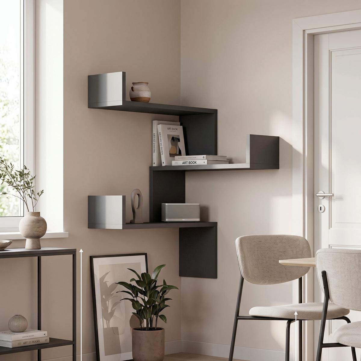 Eckregal LUKSA Anthrazit ca. 60x90x22 cm - Anthrazit, Design, Holzwerkstoff (60/90/22cm) - Livetastic