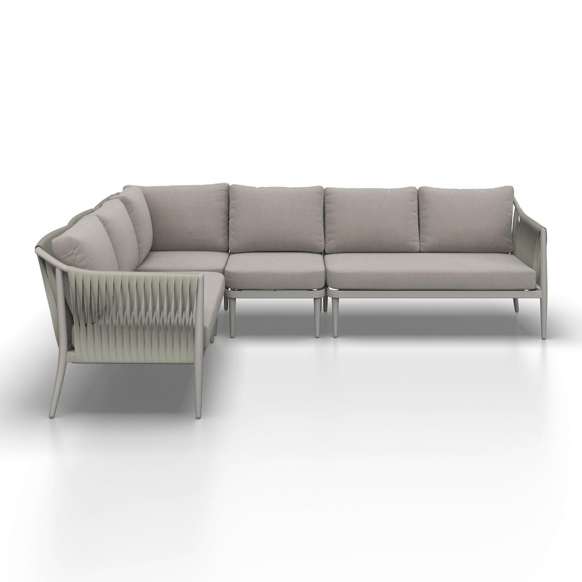 Loungegarnitur Alvina Outdoorstoff/Metall +Abdeckung - Creme, MODERN, Kunststoff/Textil (259/74/199cm) - Bessagi Garden