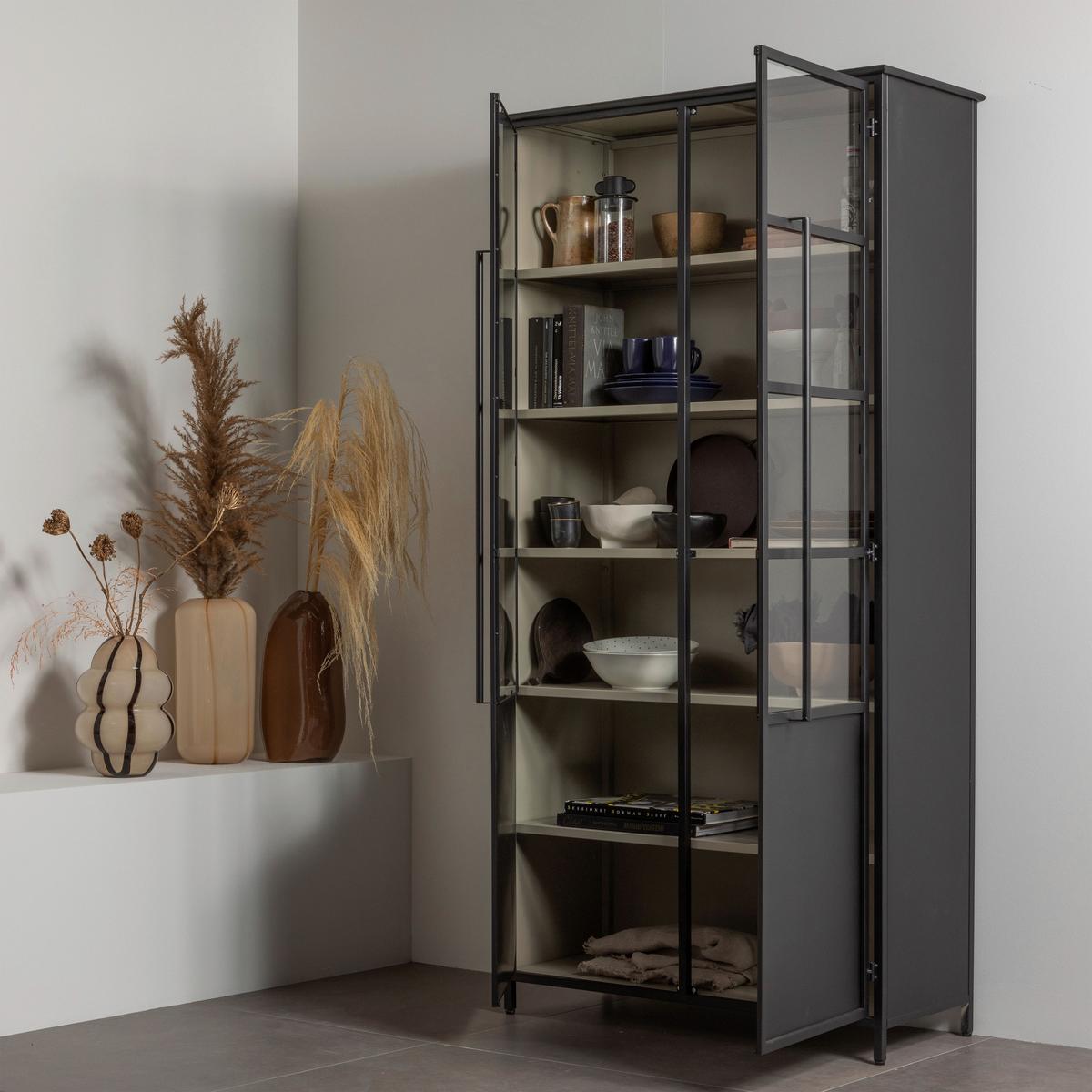 Vitrine Exhibit Schwarz - Schwarz, Design, Glas/Metall (96/200/40cm) - Livetastic