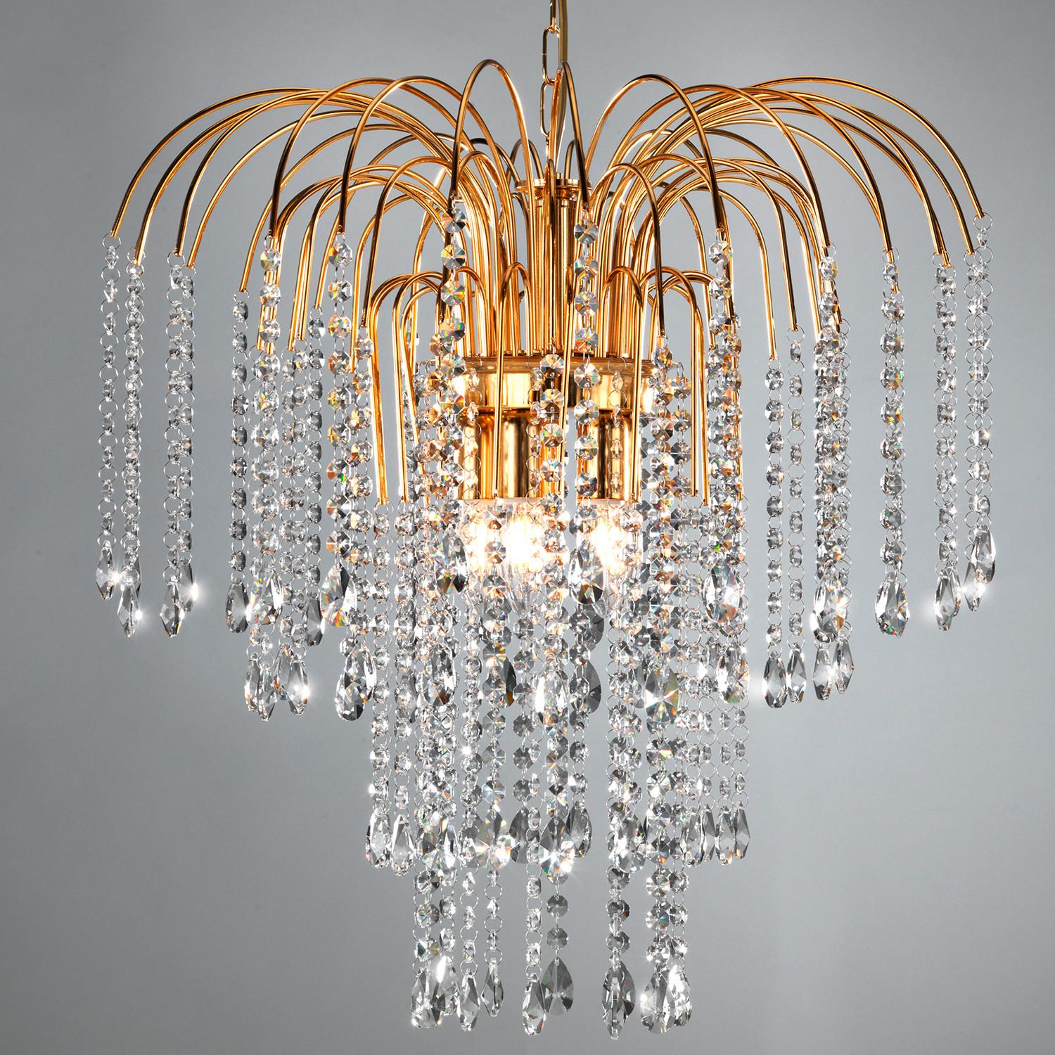 Kristall-Hängeleuchte Pioggia Goldfarben max. 6 Watt - Goldfarben, KONVENTIONELL, Glas/Metall (50/110cm)