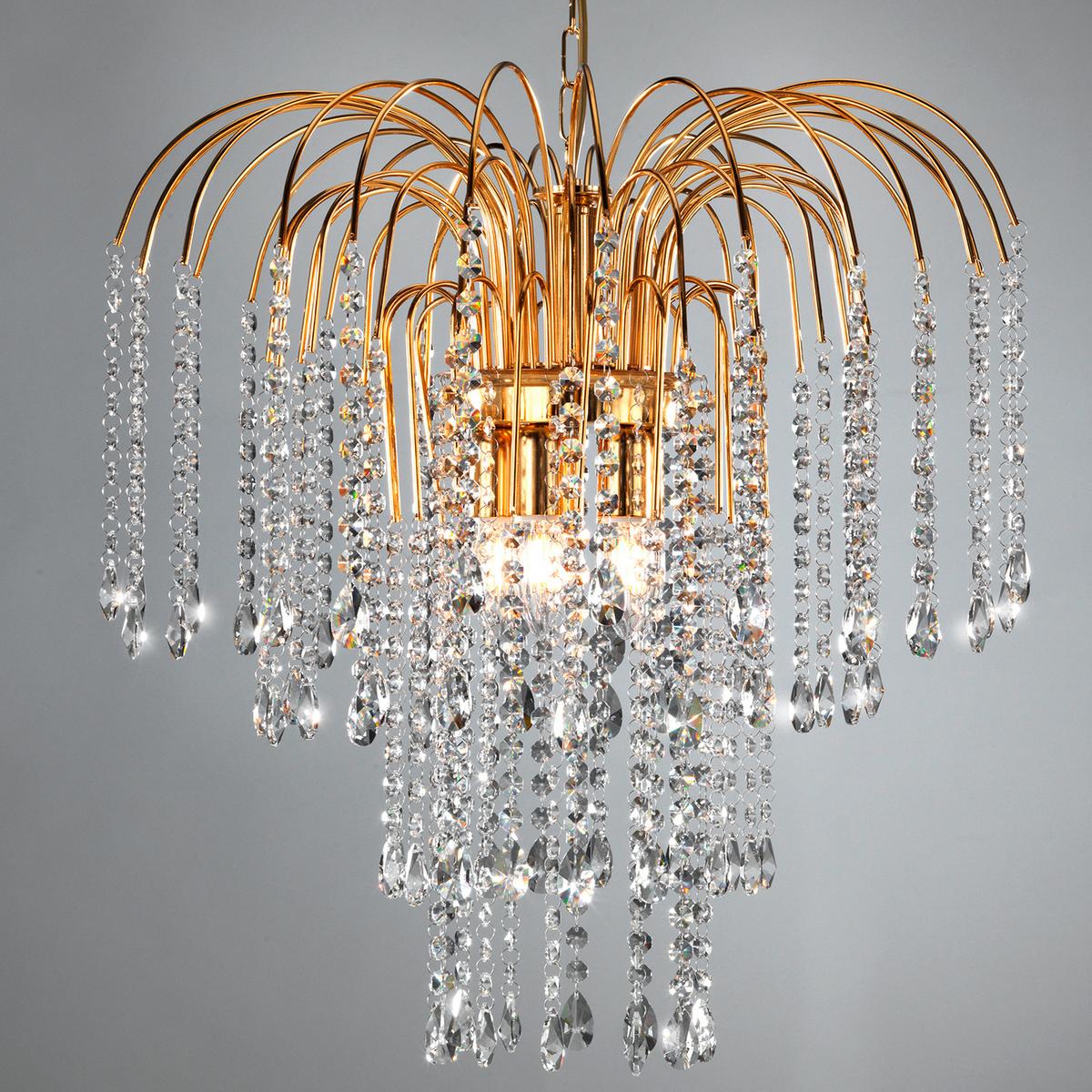 Kristall-Hängeleuchte Pioggia Goldfarben max. 6 Watt - Goldfarben, KONVENTIONELL, Glas/Metall (50/110cm)
