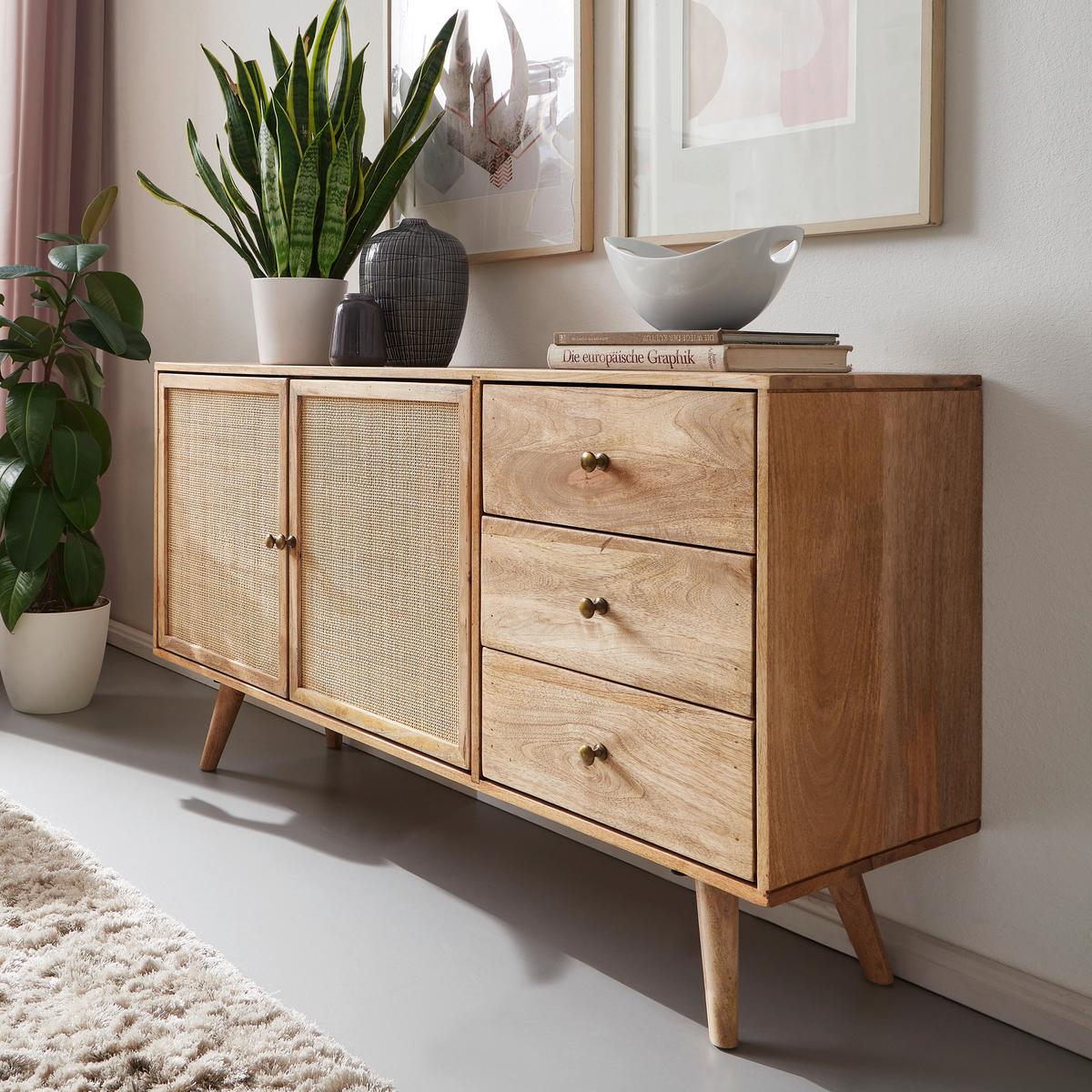 Komoda Mango, Pravi Les - zlate barve/rjava, Design, kovina/les (140/75/40cm) - MID.YOU