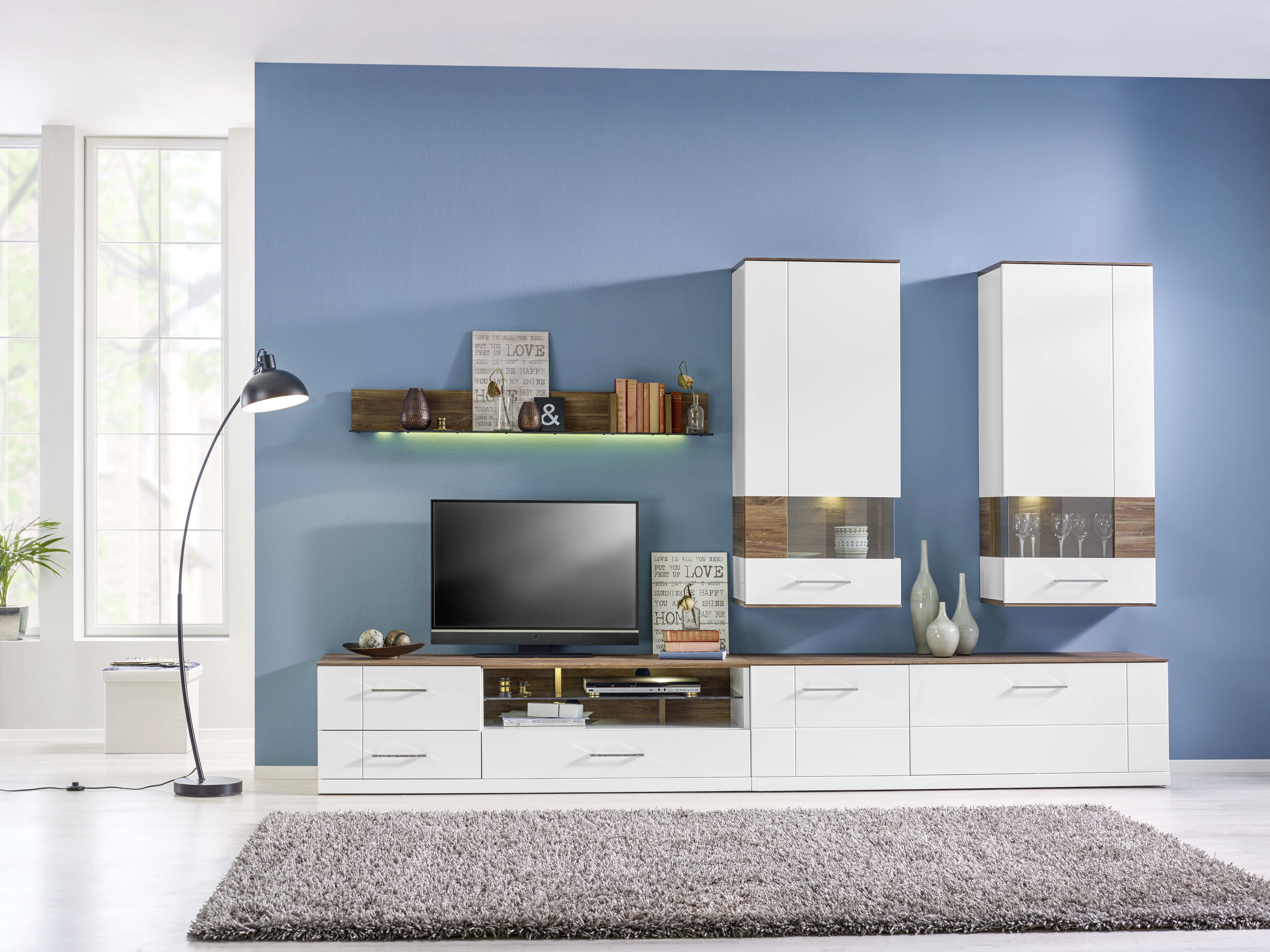 TV-Element in Weiß Hochglanz - Weiß/Akaziefarben, Design, Holz (160/49/50cm) - Premium Living
