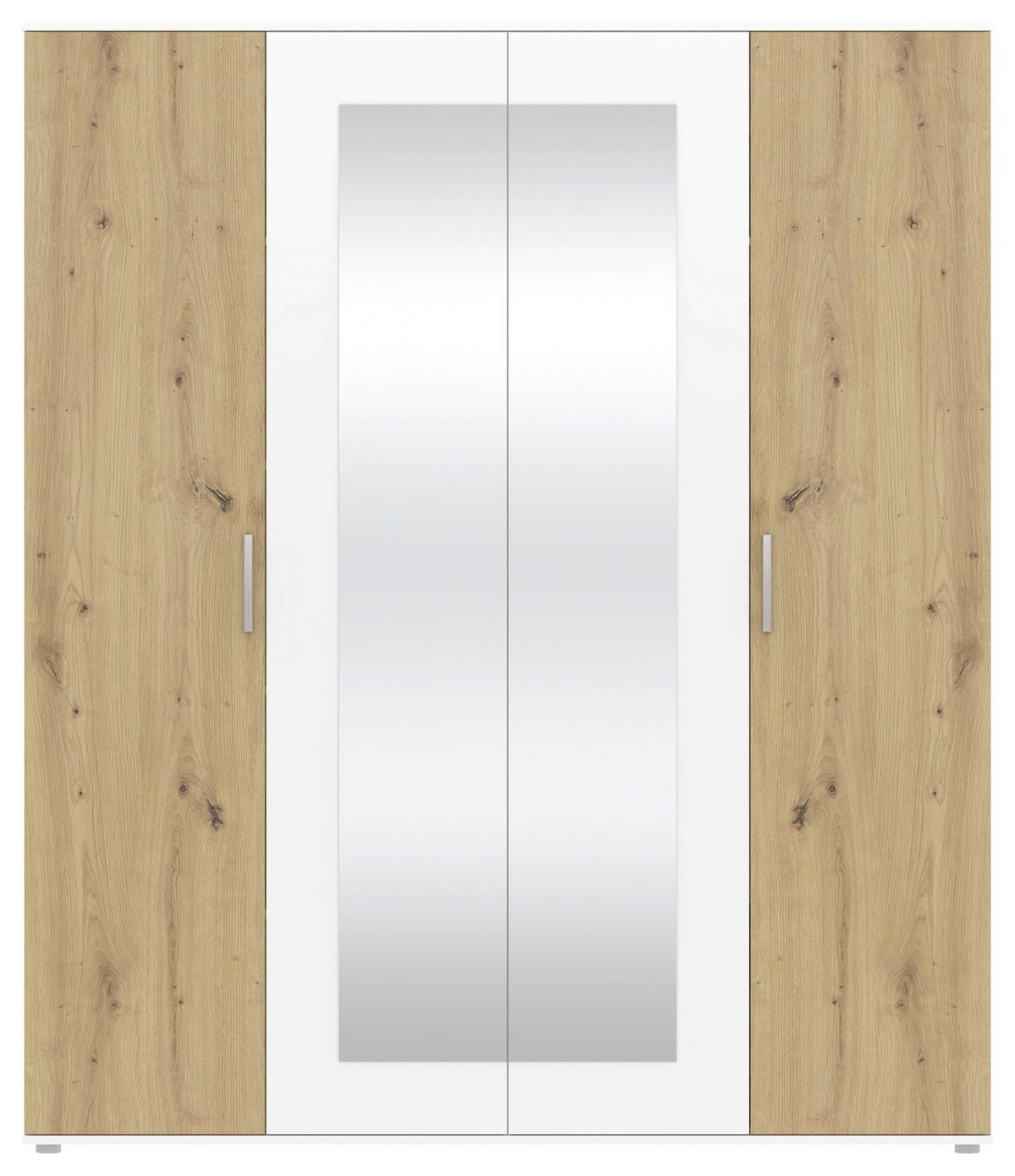 Drehtürenschrank Jan Weiß/Eiche Artisan - Chromfarben/Weiß, KONVENTIONELL, Glas/Holzwerkstoff (180/210/52cm) - Mömax