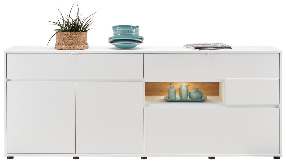 Sideboard in Weiss/Eiche Artisan - Chromfarben/Weiss, Modern, Holzwerkstoff/Metall (203/81/44cm) - Mömax