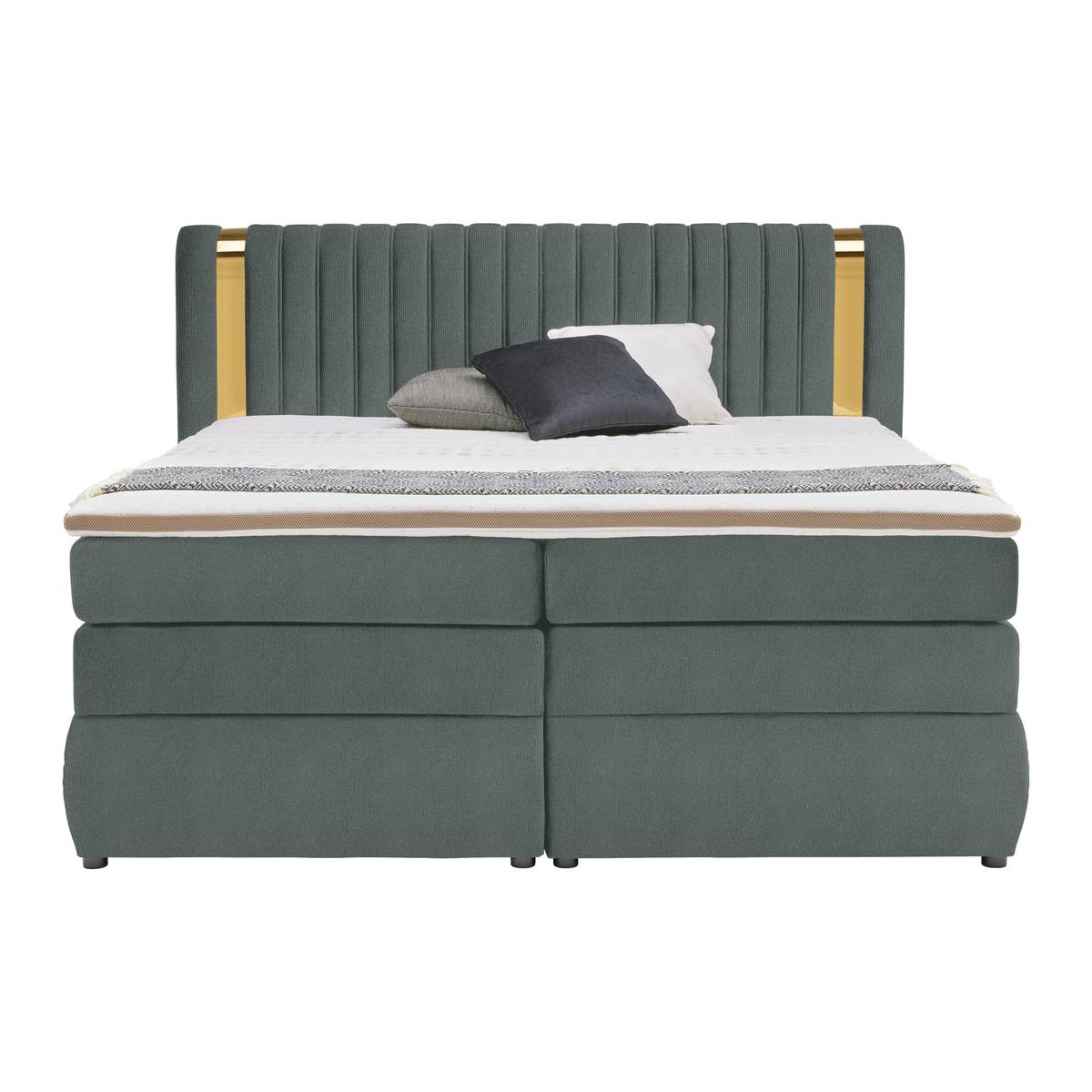 Boxspringbett Minola Gold Graphitfarben ca. 180x200cm - Graphitfarben/Schwarz, KONVENTIONELL, Kunststoff/Textil (180/200cm) - Premium Living