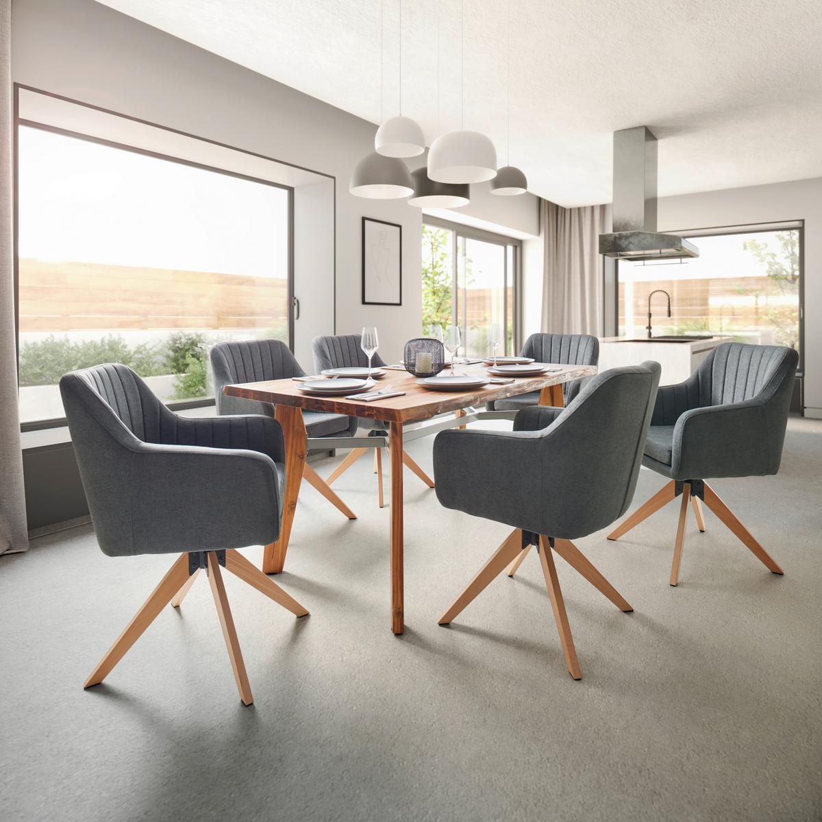 Esstisch Jasper in Holz Akazie massiv hell ca. 160x90 cm - Grau/Akaziefarben, MODERN, Holz/Metall (160/90/75cm) - Bessagi Home