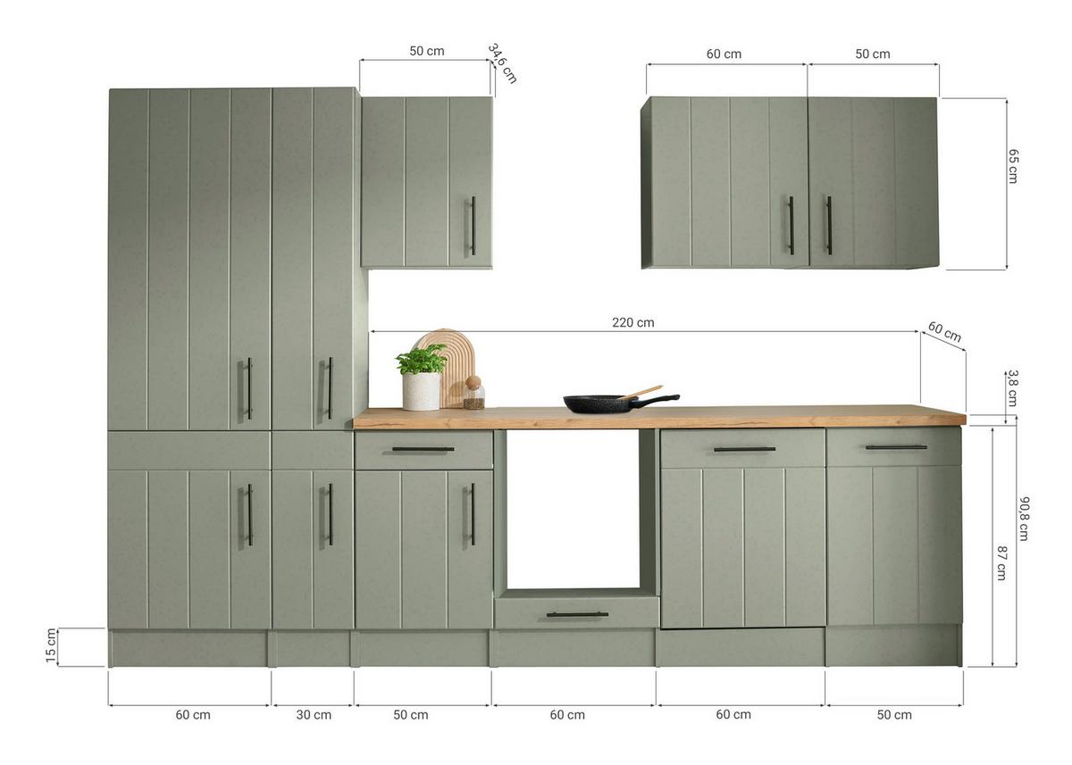 Küchenleerblock Anton o. Geräte Wildeiche/Schilfgrün - Schilfgrün/Wildeiche, Trend, Holzwerkstoff/Metall (310cm) - Respekta