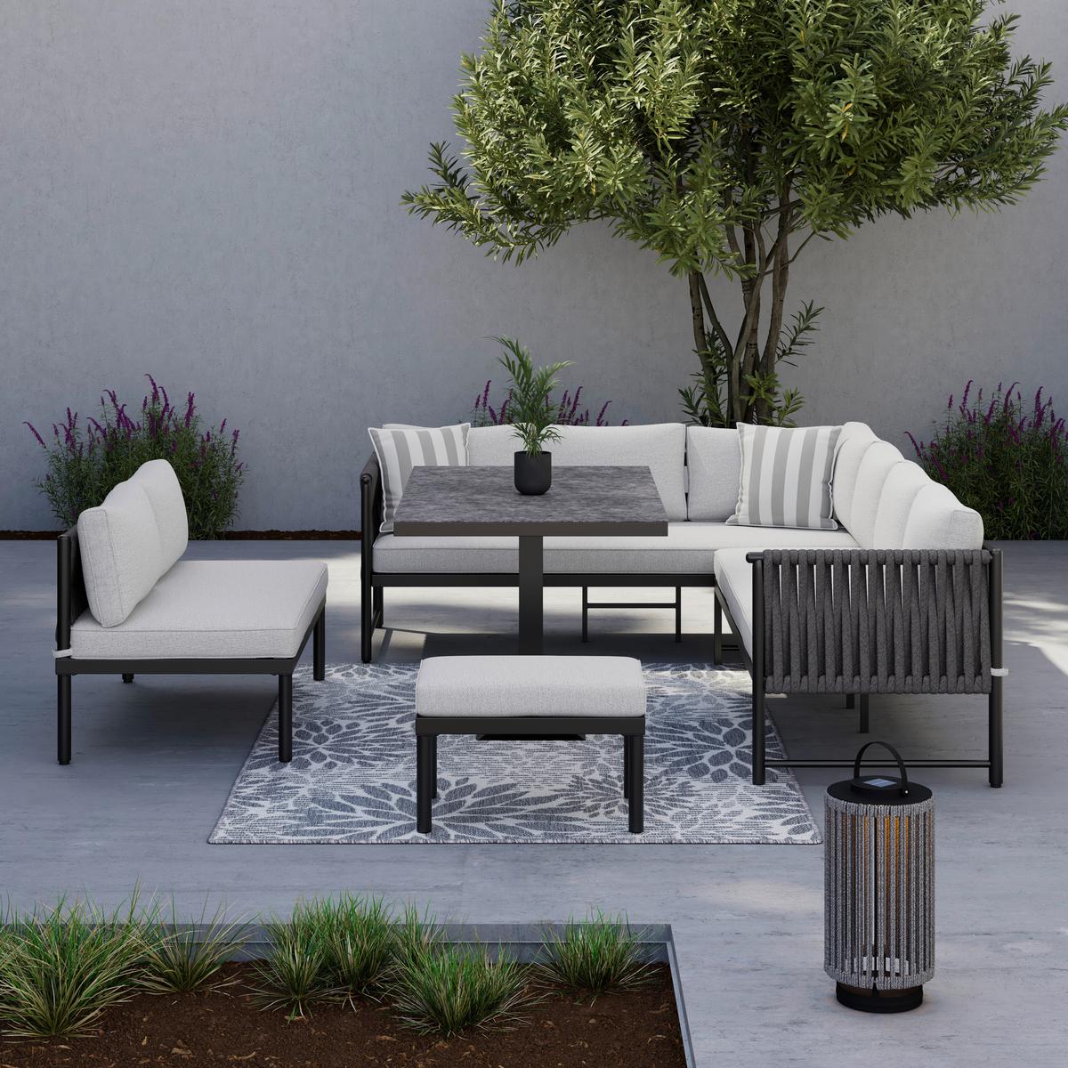 Dining-Loungeset Polly Hellgrau Outdoorstoff/Metall - Dunkelgrau/Hellgrau, MODERN, Kunststoff/Textil - Bessagi Garden