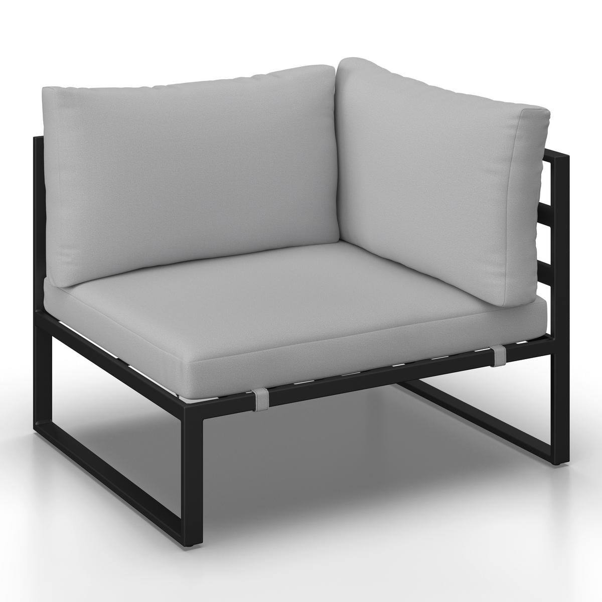 Loungegarnitur Valentina Grau Metall/Outdoorstoff +Abdeckung - Schwarz/Grau, MODERN, Glas/Textil (90/65/74cm) - Bessagi Garden
