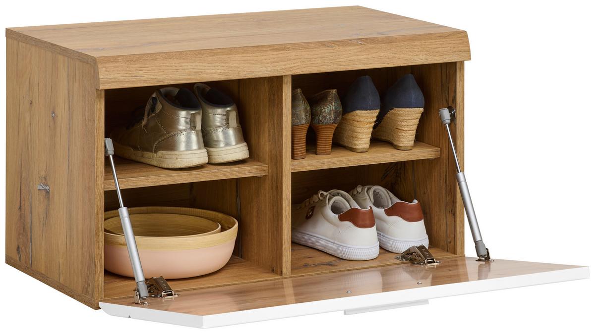 Bancă pentru hol Auris - alb/culoare lemn stejar, Modern (70/42/37,1cm) - Modern Living