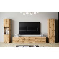 Wohnwand mit LED Berlin III Wotan Eiche Dekor - Eiche Wotan/Grau, Design, Glas/Holzwerkstoff (240/130/31cm) - P & B