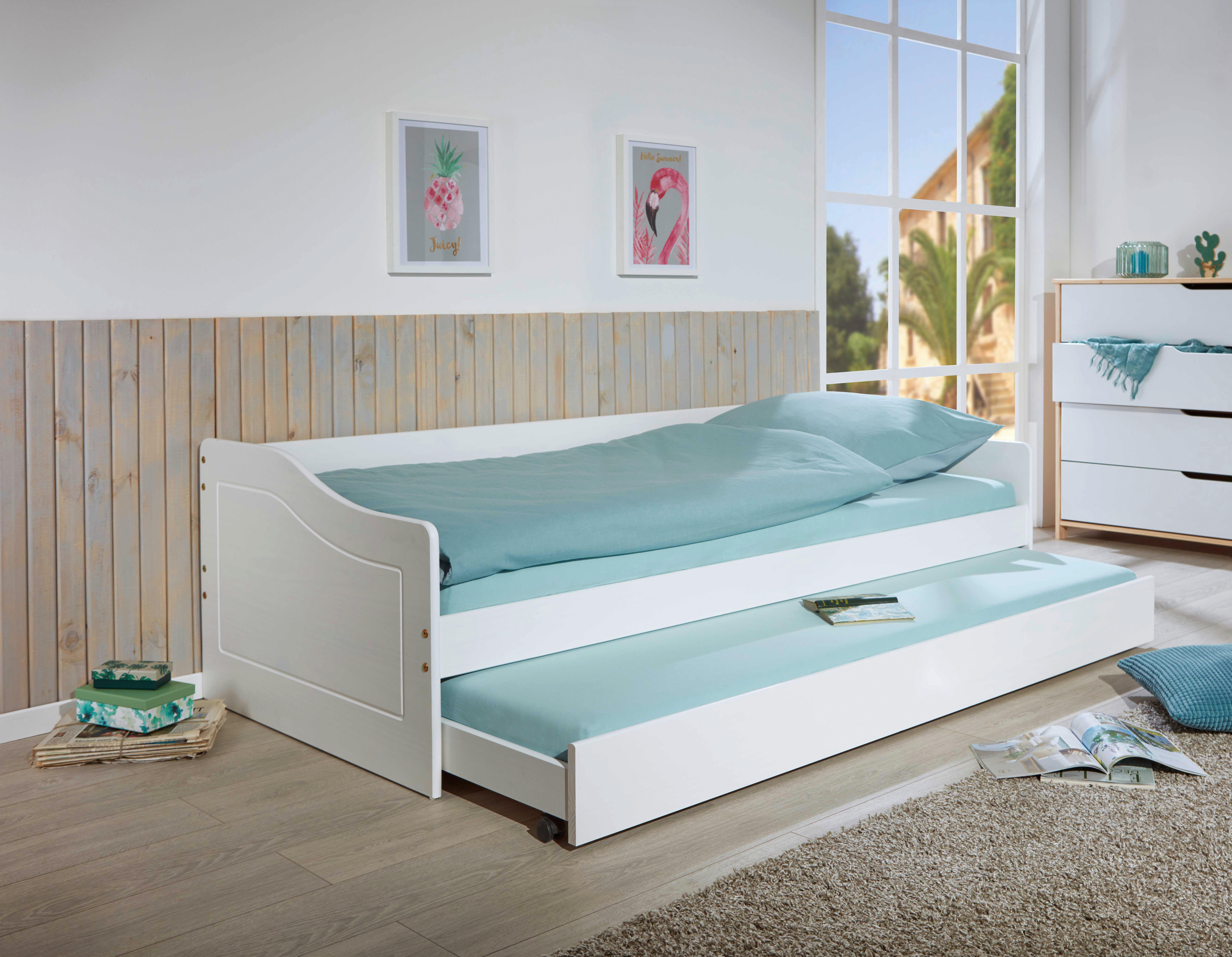 Ausziehbett Leonie ca. 90x200 cm Weiß - Naturfarben/Weiß, MODERN, Holz (90/200cm) - MID.YOU
