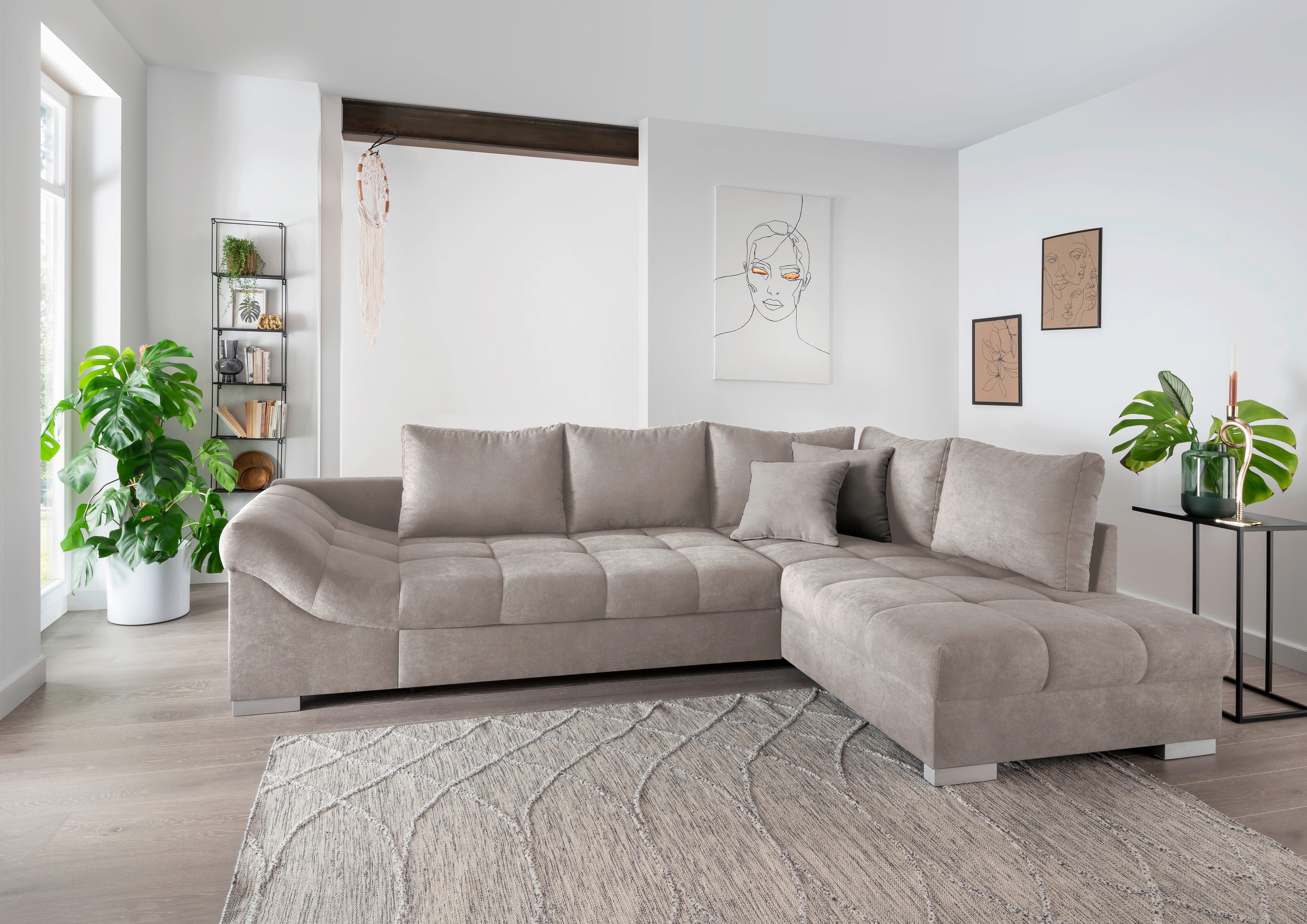 Wohnlandschaft Alvito Taupe Nylon/Mikrofaser - Taupe/Silberfarben, Design, Holz/Textil (298/202cm) - MID.YOU