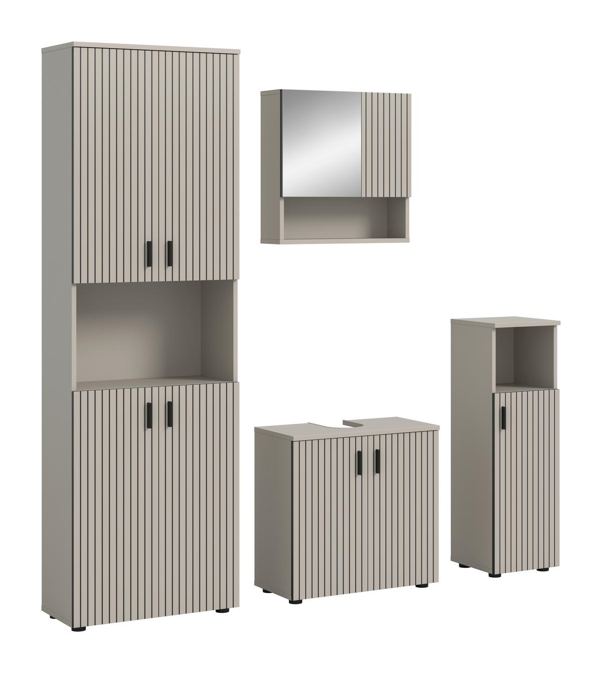 Badezimmer Mone Kaschmir 4-teilig - Kaschmir/Schwarz, Trend, Glas/Holzwerkstoff (150cm) - MID.YOU