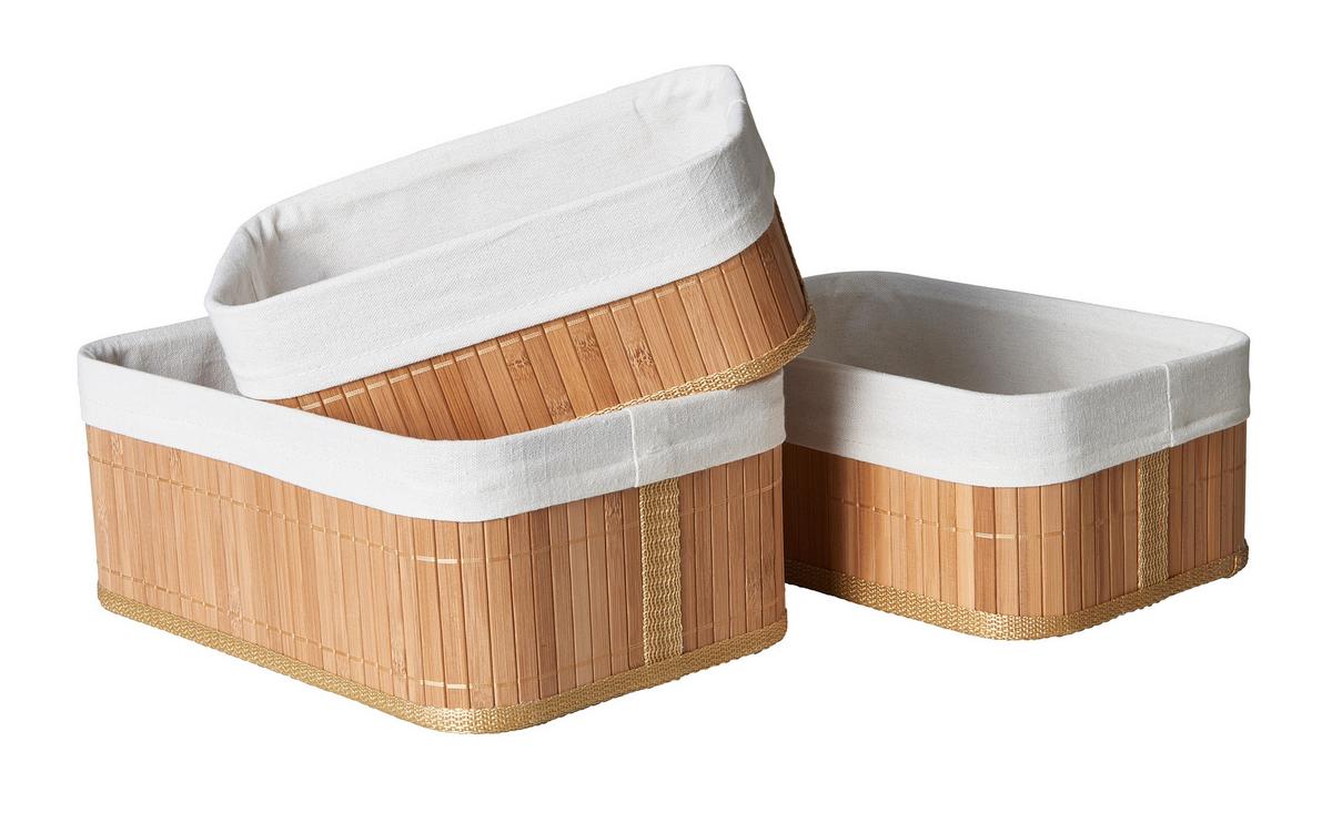 Korbset Bamboo in Beige, 3 Stück - Beige, Naturmaterialien/Holzwerkstoff - Zandiara