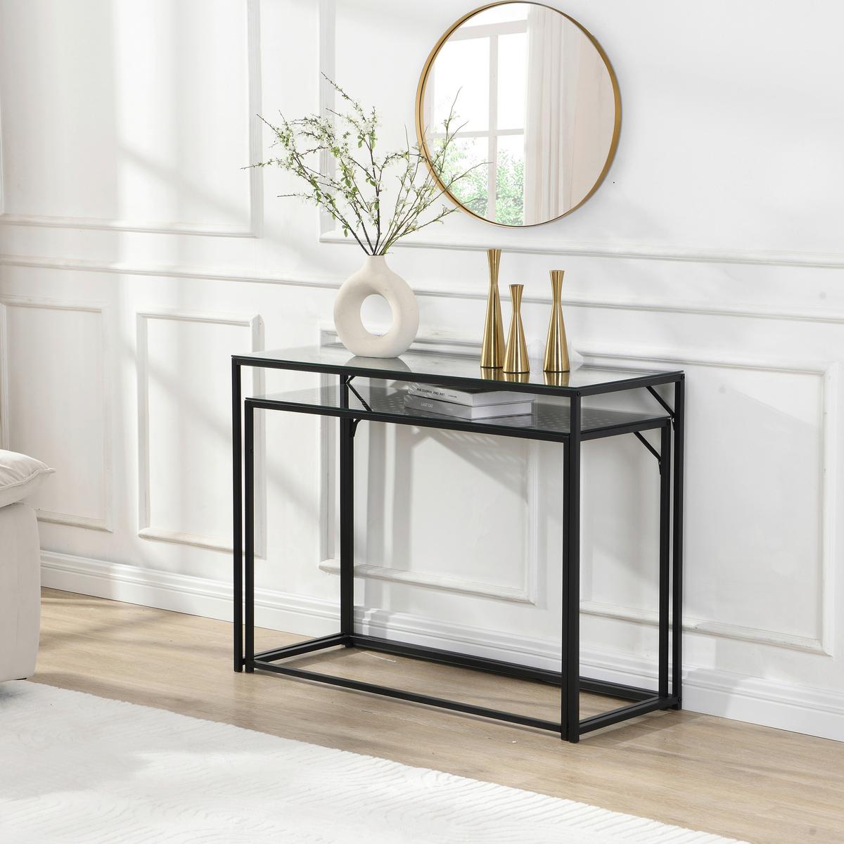 Beistelltischset Wl7.331 - Schwarz, Design, Glas/Metall (100/40/77cm) - MID.YOU