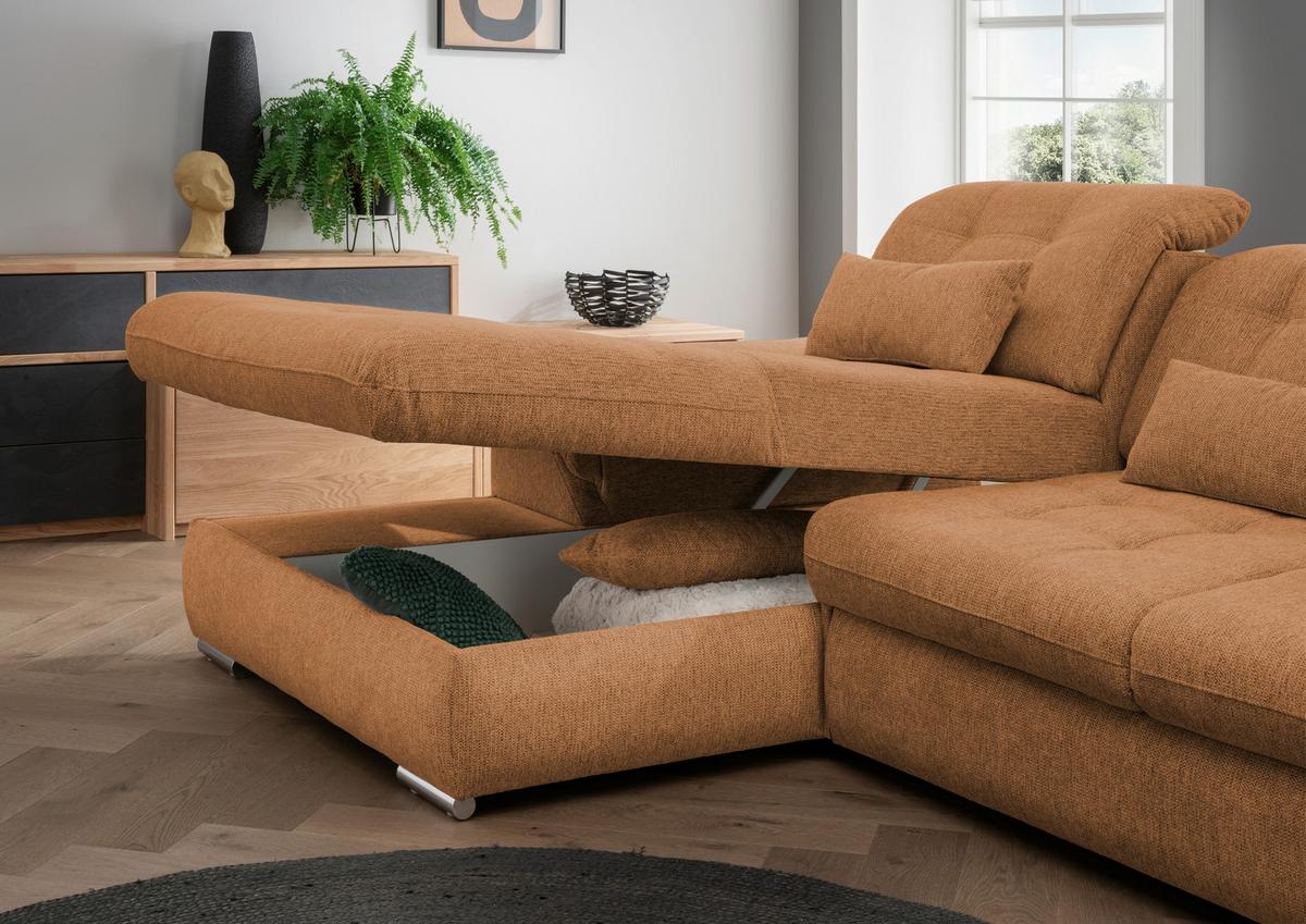 Ecksofa Rigatti mit Bettkasten ca. 184x314 cm Currygelb - Currygelb/Chromfarben, MODERN, Textil/Metall (184/314cm) - Livetastic