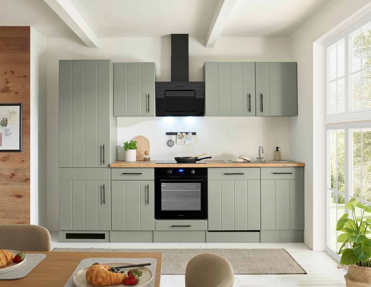 Küchenblock Anton m. Geräte Wildeiche/Schilfgrün - Schilfgrün/Wildeiche, Trend, Holzwerkstoff/Metall (280cm) - Respekta