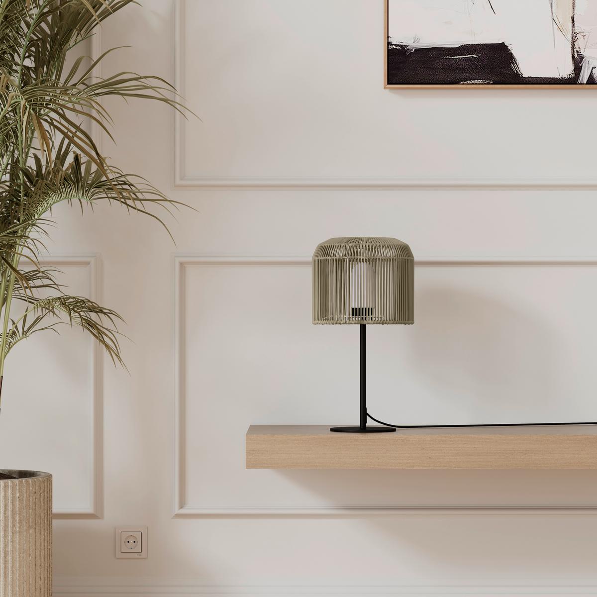 Tischleuchte Ivo in creme max. 40 Watt - Schwarz/Grün, MODERN, Kunststoff/Metall (30/58/30cm) - Bessagi Garden