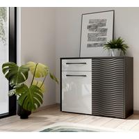 Komoda Sa Vratima Karlshamn - bela visoki sjaj/crna, Moderno, metal/pločasti materijal (110/88/42cm) - Premium Living