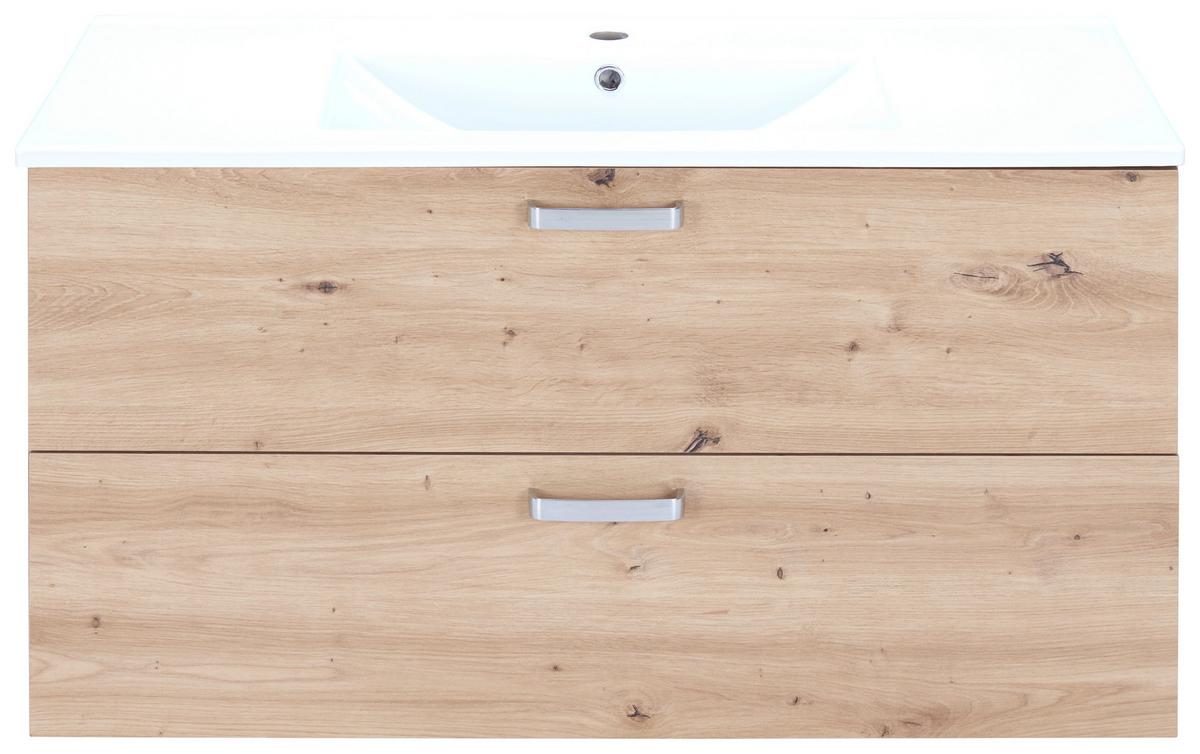 Bază cu lavoar Fresh - alb/stejar Artisan, Konventionell, ceramică/material pe bază de lemn (100/56/46,5cm) - Ondega