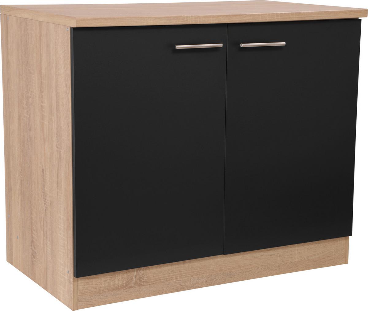 Spodnja Omarica Za Korito Merle, Barva Hrasta, Črna - srebrne barve/črna, Basics, kovina/leseni material (100/84,8/60cm) - Respekta