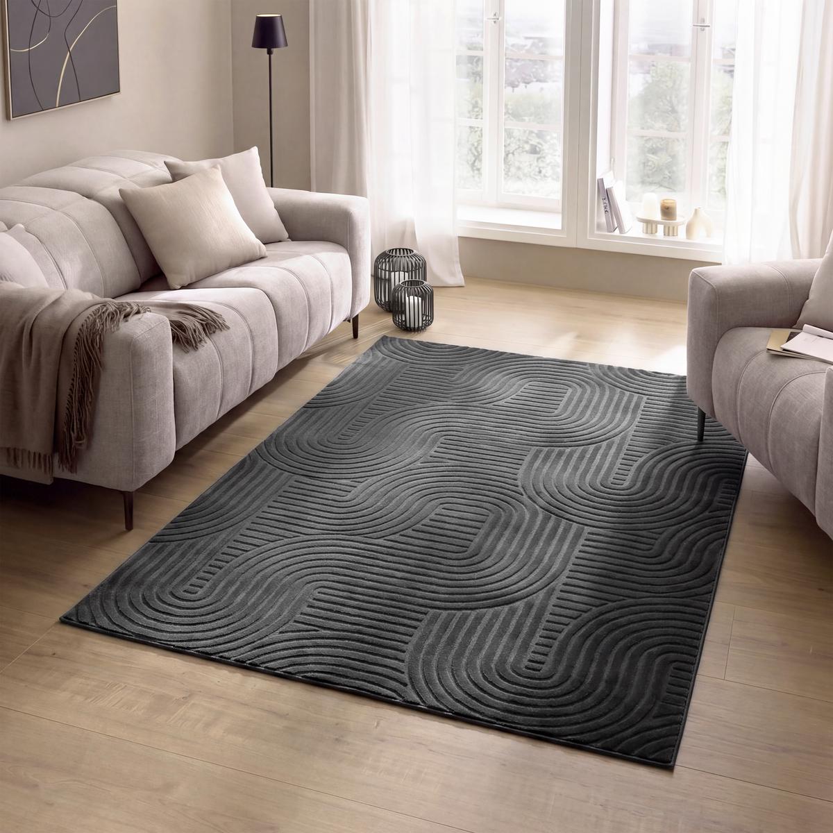 Covor țesut Zen Wave, cca. 80x140cm - antracit, Konventionell, textil (80/140cm) - Mömax