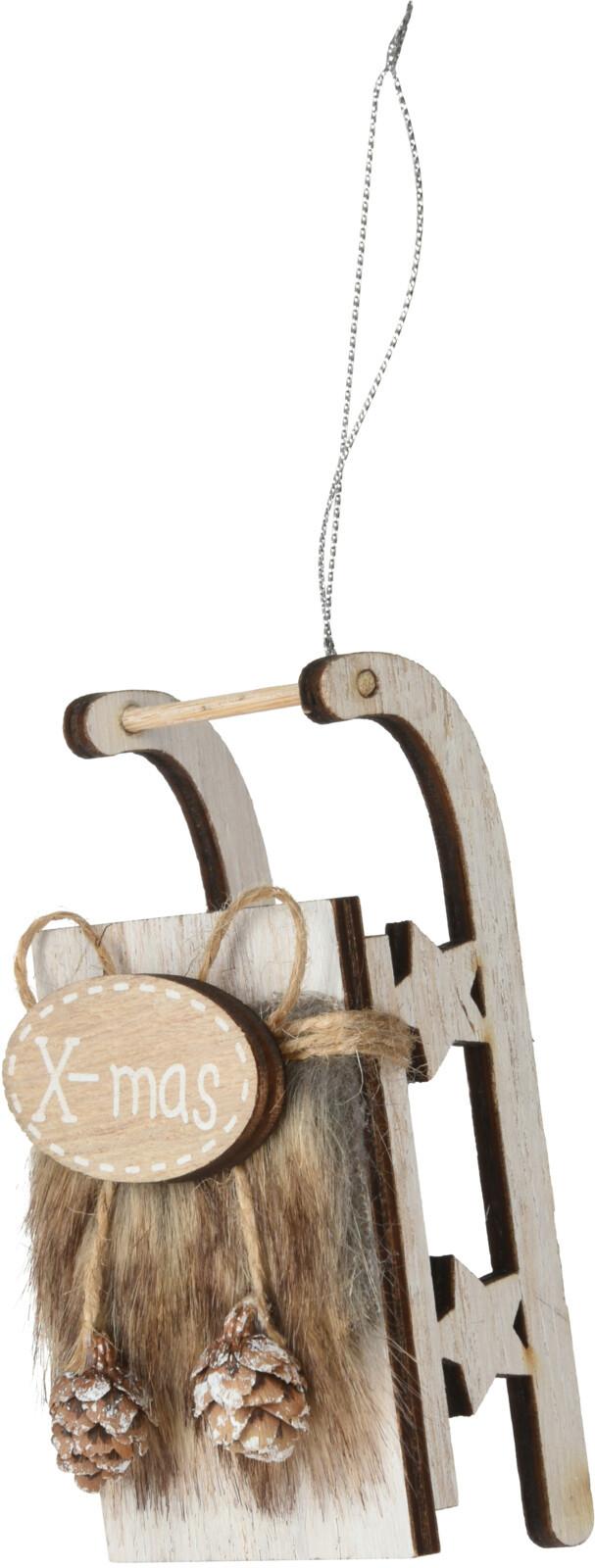 Dekor Szánkó Sleigh - natúr, textil/fa (11,5/5,5/6,5cm)