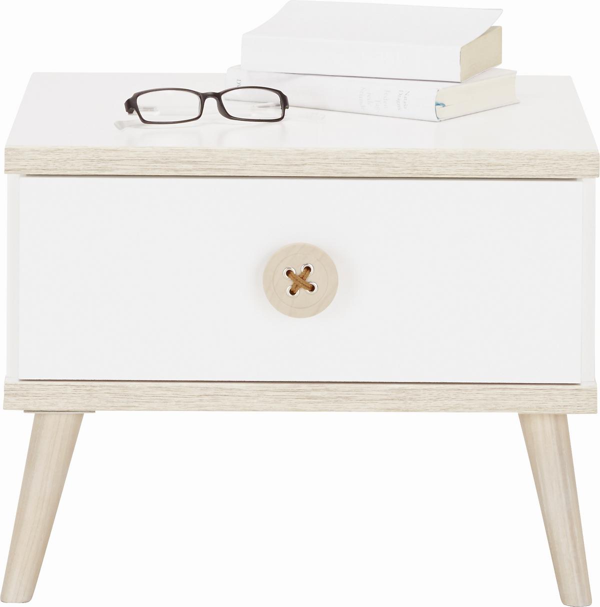 Nachtkästchen in Weiss - Weiss/Eichefarben, Modern, Holz/Holzwerkstoff (52/40/38cm) - Mömax