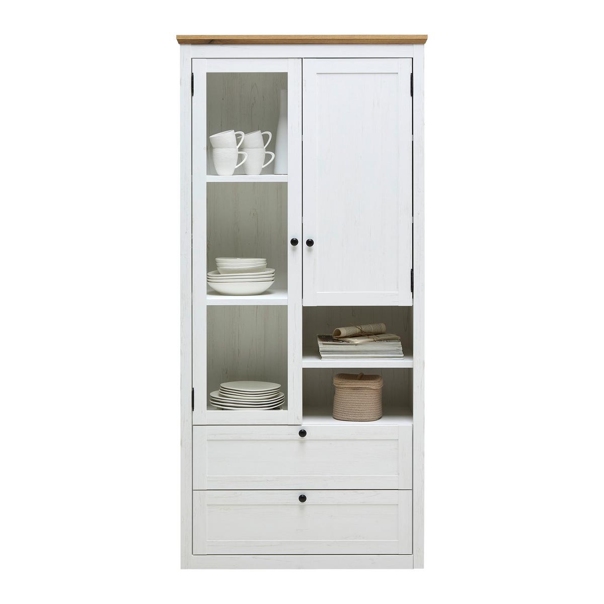 Vitrine Korsika Eichefarben/Weiß - Eichefarben/Schwarz, ROMANTIK / LANDHAUS, Glas/Holzwerkstoff (90/195/43cm) - Mömax