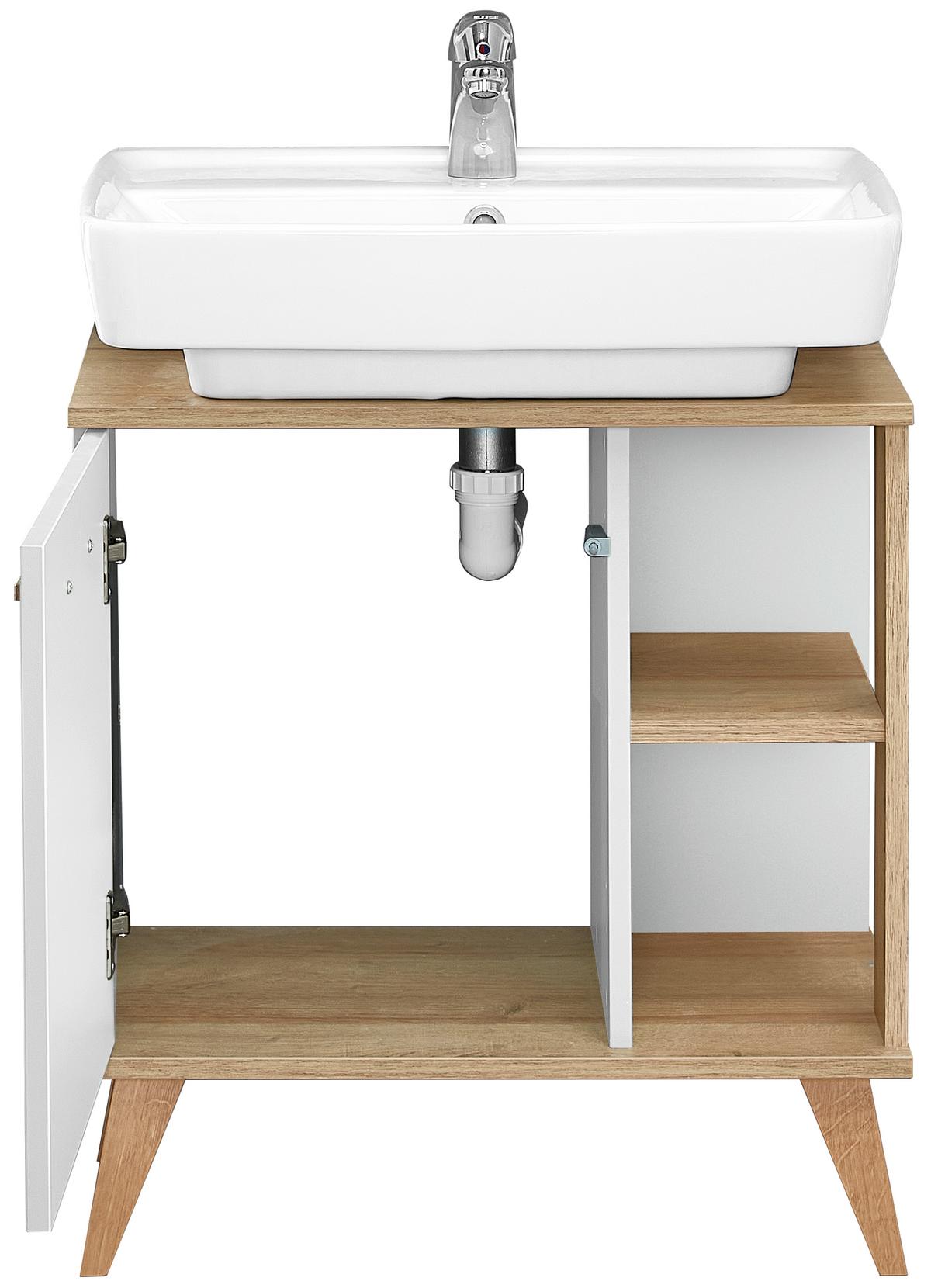 SZAFKA POD UMYWALKĘ NOVENTA  -TOP- - kolor dębowy/biały, Konventionell, materiał drewnopochodny (60,5/65,0/33,0cm) - Xora