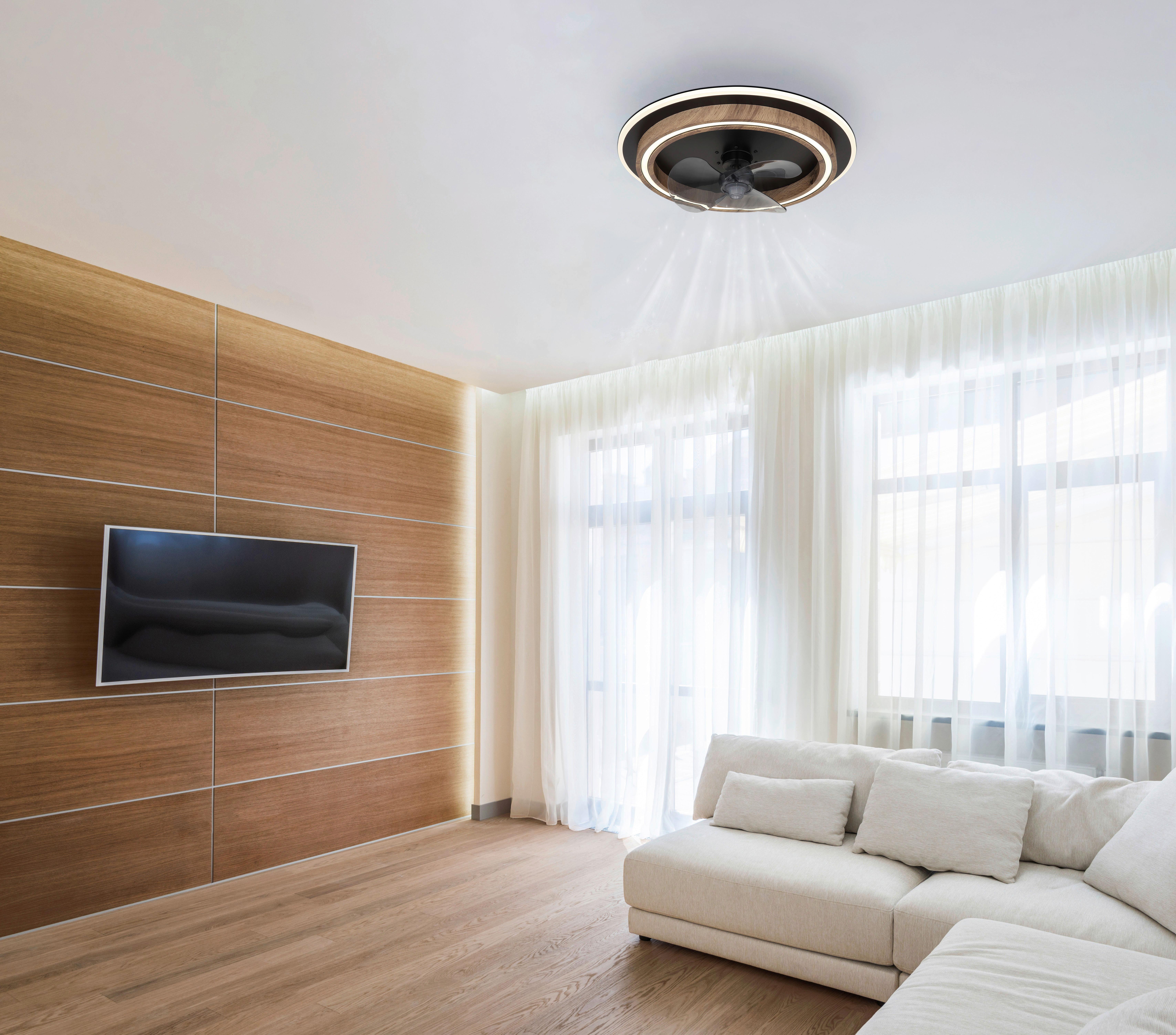 Deckenventilator Bozan Opal/Schwarz/Dunkelbraun - Dunkelbraun/Opal, Natur, Holzwerkstoff/Kunststoff (50/13,5cm) - Globo