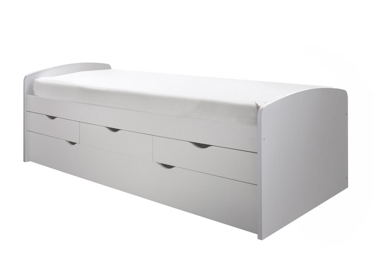 Stauraumbett Nessi ca. 90x200 cm Weiß - Weiß, Basics, Holzwerkstoff (90/200cm) - MID.YOU