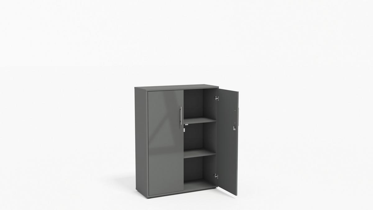 AKTENSCHRANK OFFICE EDITION - SW SET 4 - Anthrazit/Anthrazit Hochglanz, MODERN, Holzwerkstoff (128,5/185,6/33cm) - MID.YOU