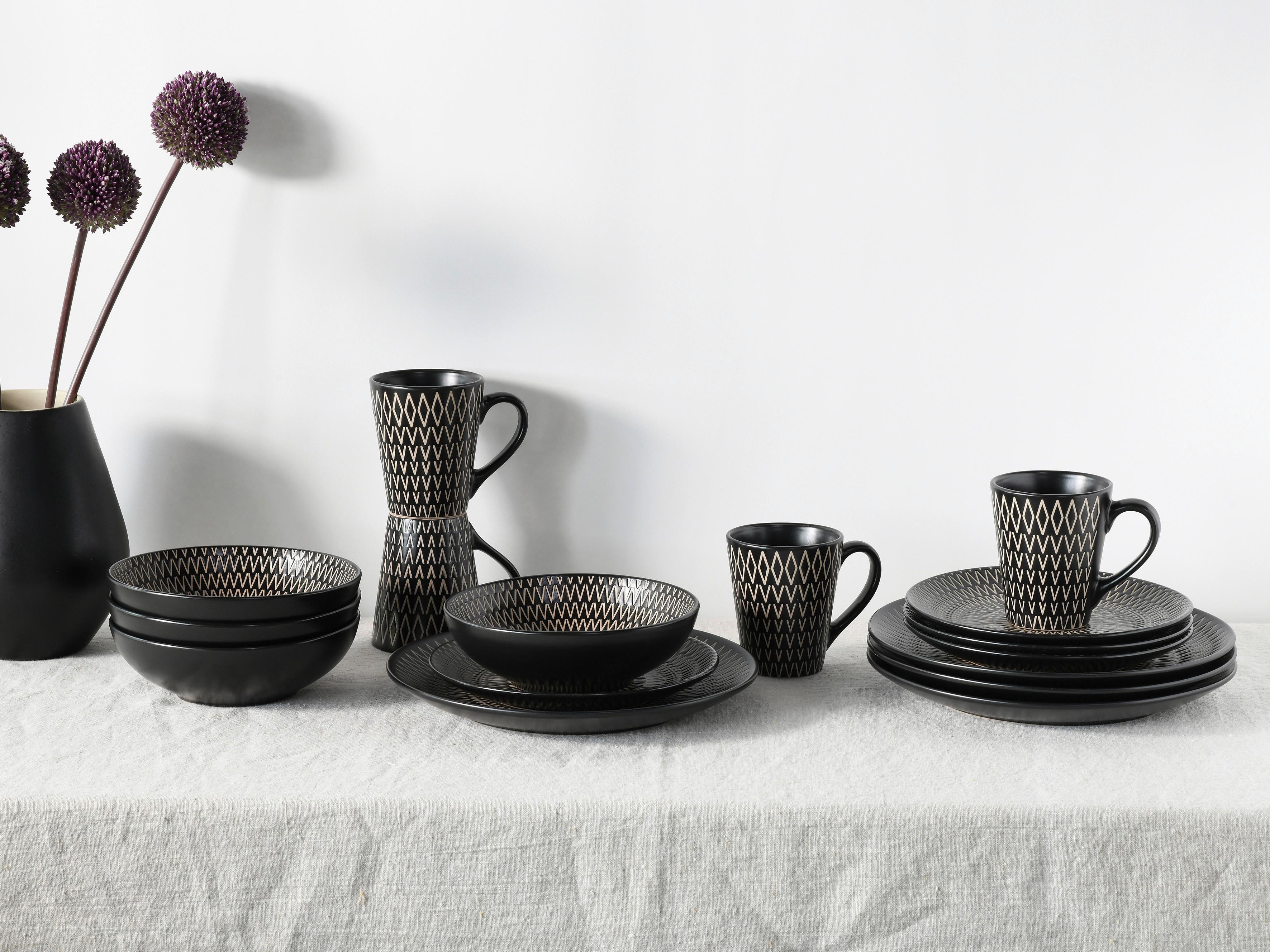 SERWIS OBIADOWO-ŚNIADANIOWY PERU - czarny/złoty, Trend, ceramika (34,00/32,00/33,00cm) - Creatable